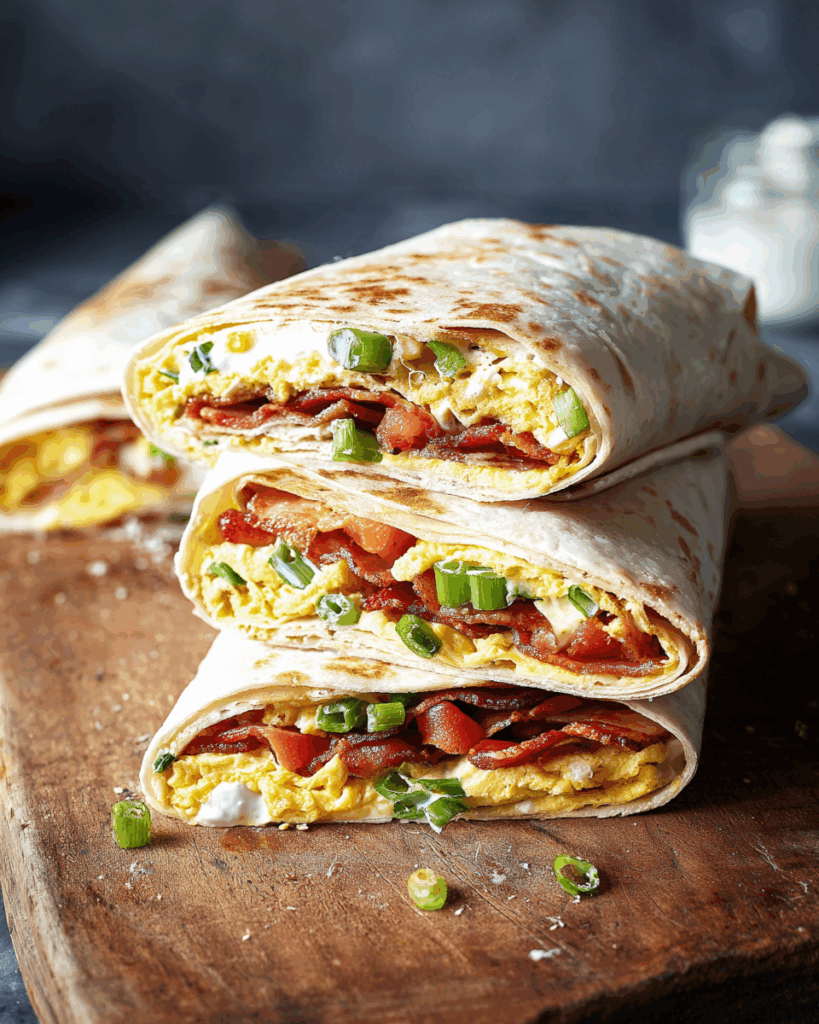 Bacon-Tomaten-Crunch-Wrap mit Frühlingszwiebel-Rührei und Crème Fraîche: Der perfekte Start in den Tag