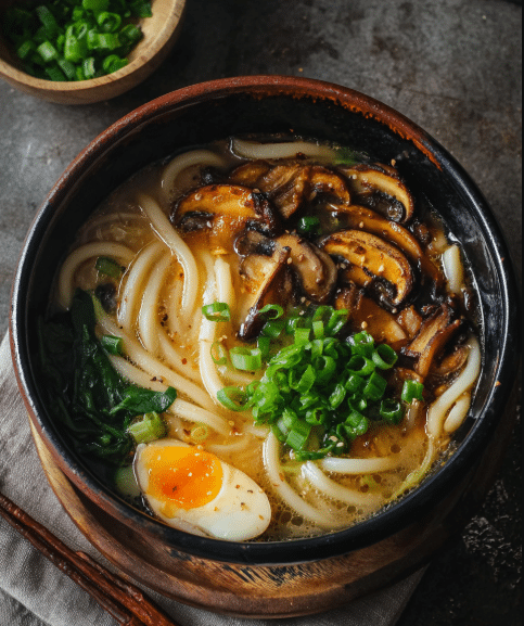 Miso Udon Noodle Soup mit Teriyaki-Pilzen – Ein herzhaftes Udon-Nudelrezept mit umami-reichem Brühe
