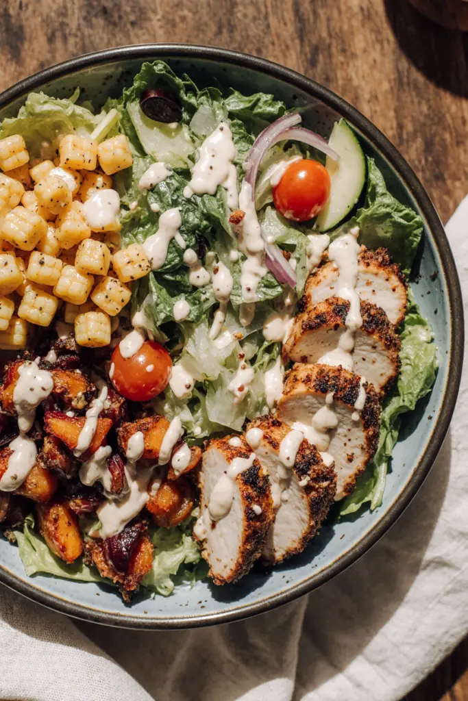 BBQ-Hähnchensalat mit frischem Gemüse – Salat zum Grillen mal anders!
