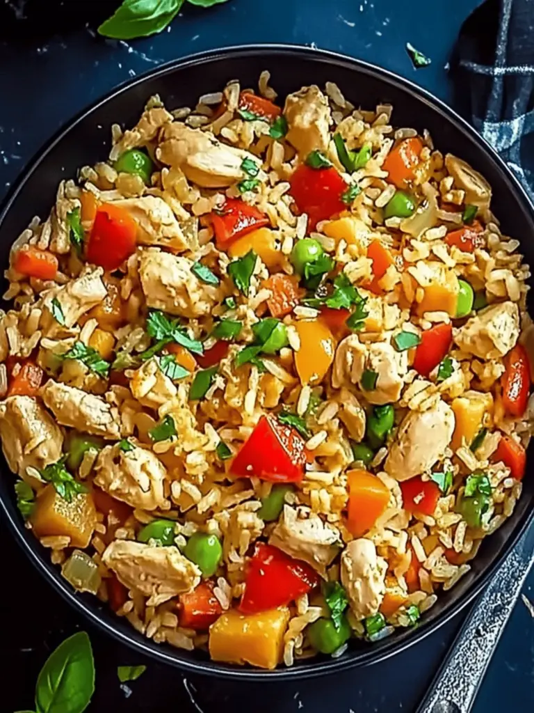 Schnelle Reispfanne Hähnchen Gemüse