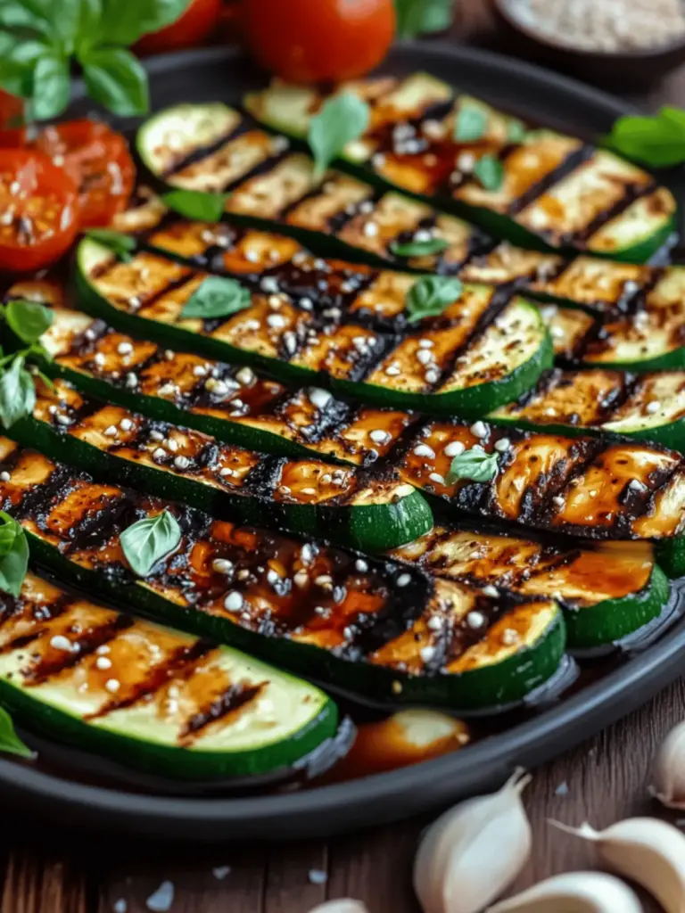 Grilled zucchini with balsamic glaze