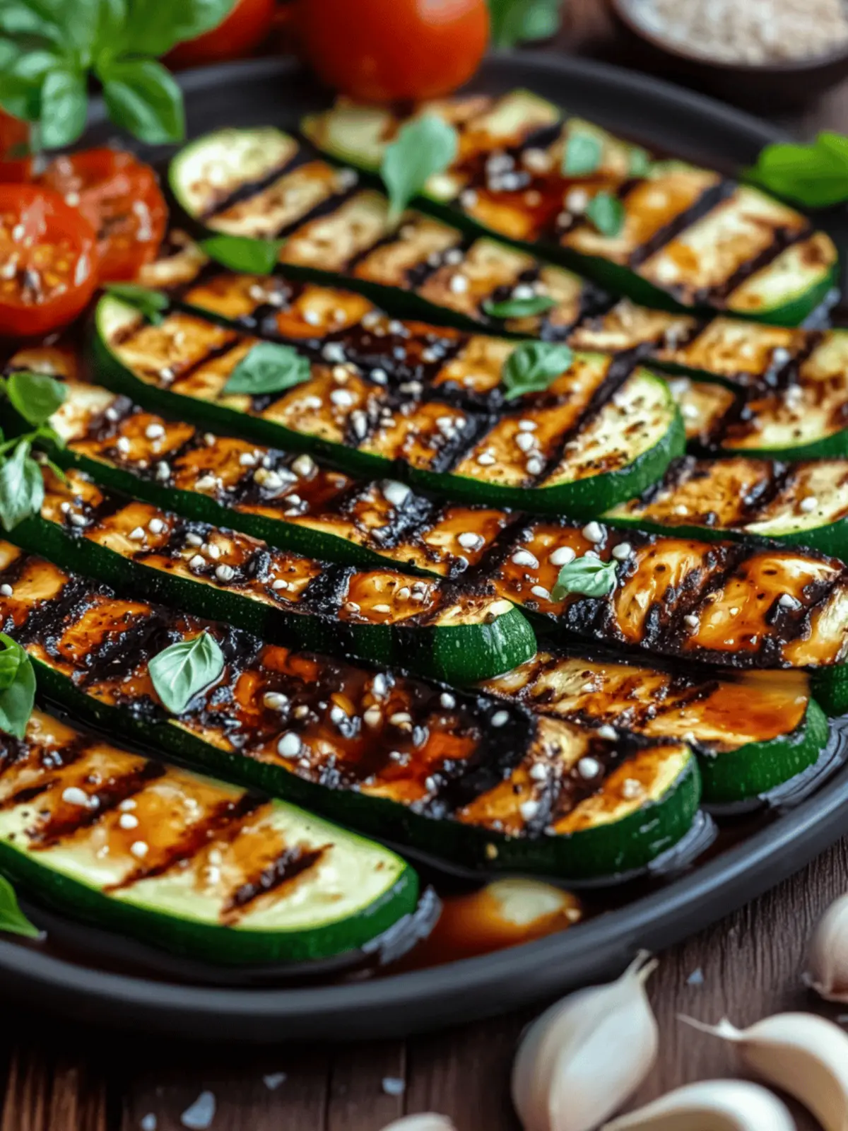 Grilled zucchini with balsamic glaze