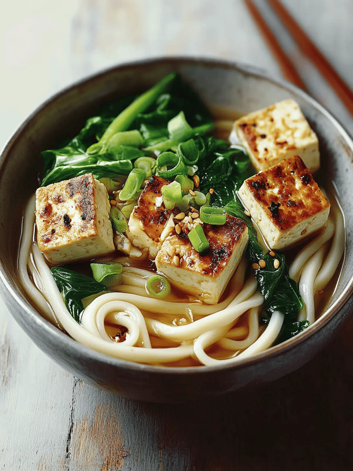 Udon mit Tofu und asiatischem Blattgemüse