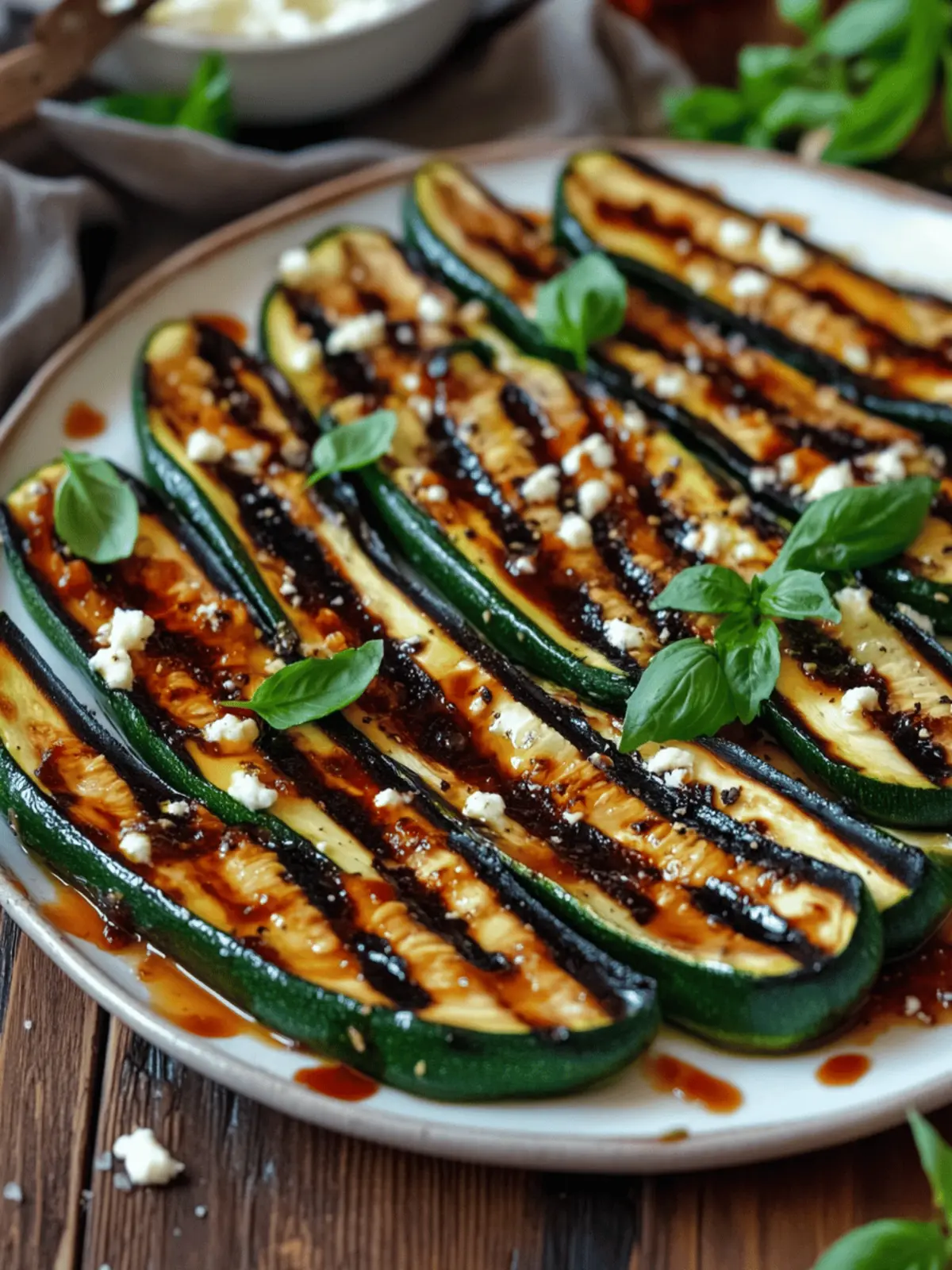 Grilled zucchini with balsamic glaze