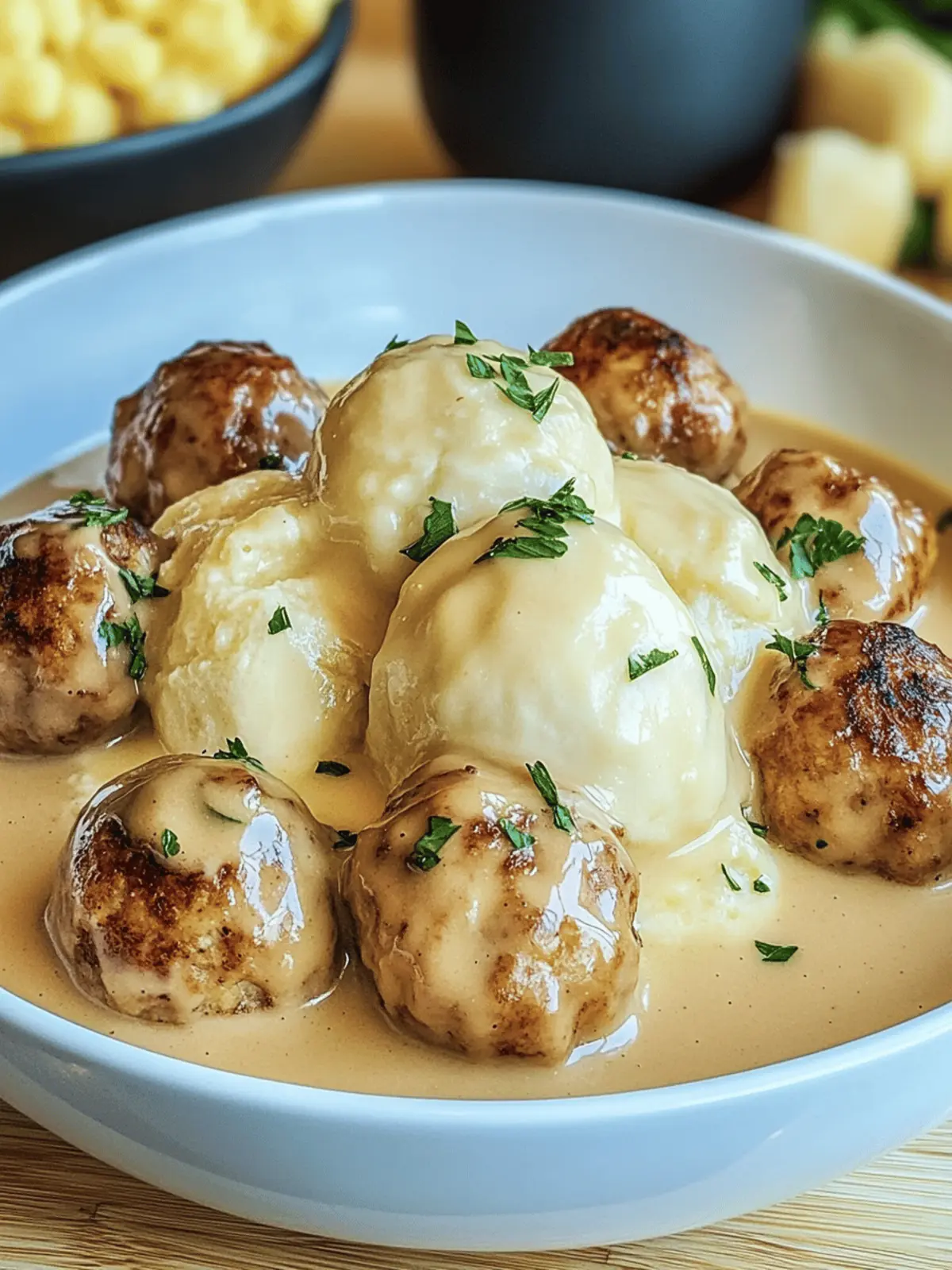 Hackbällchen in cremiger Sauce mit Kartoffelpüree