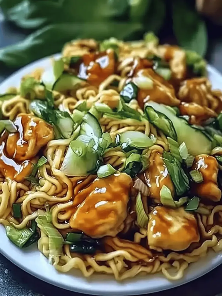 Chinesische gebratene Nudeln mit Hähnchen