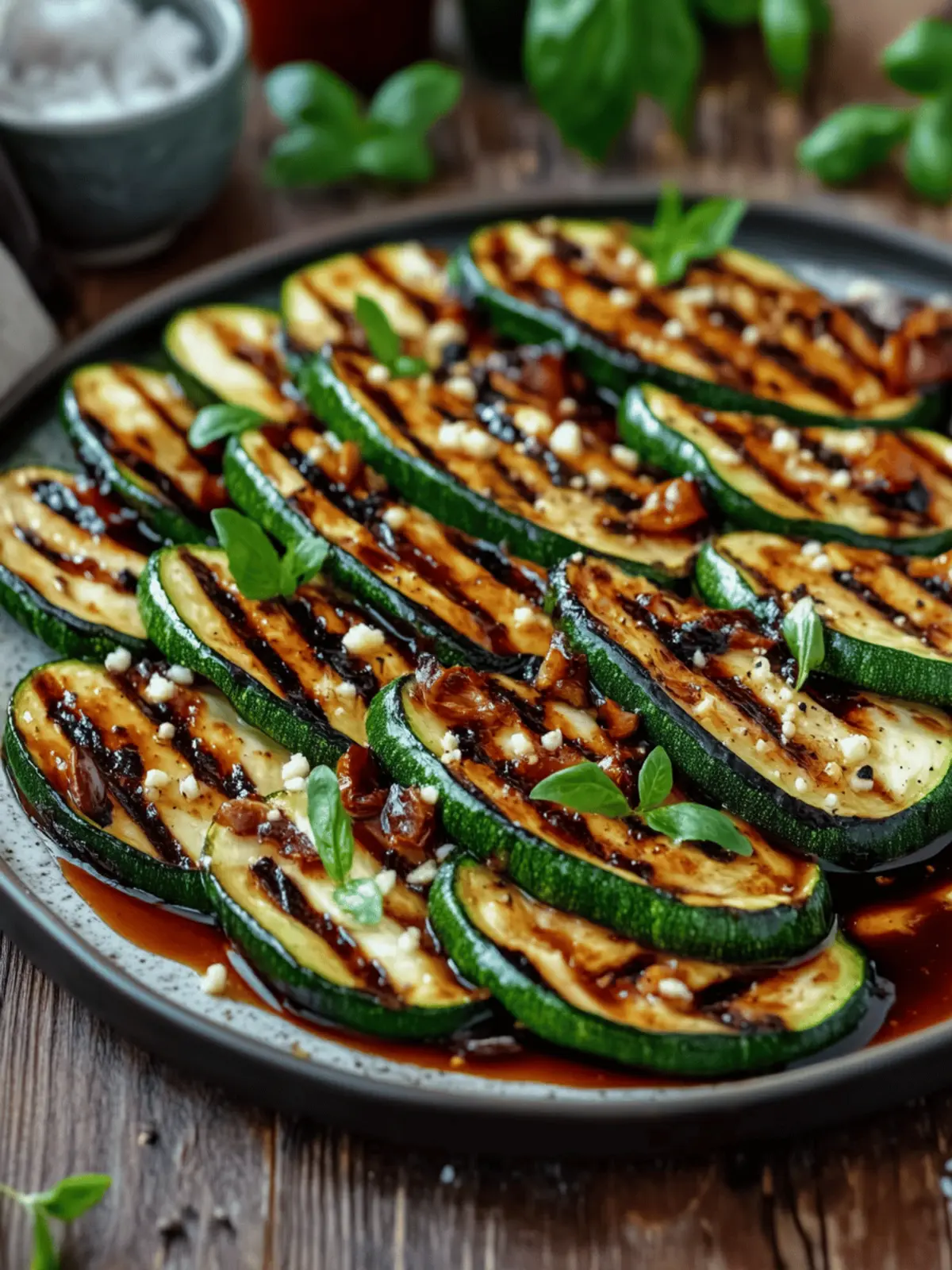 Grilled zucchini with balsamic glaze