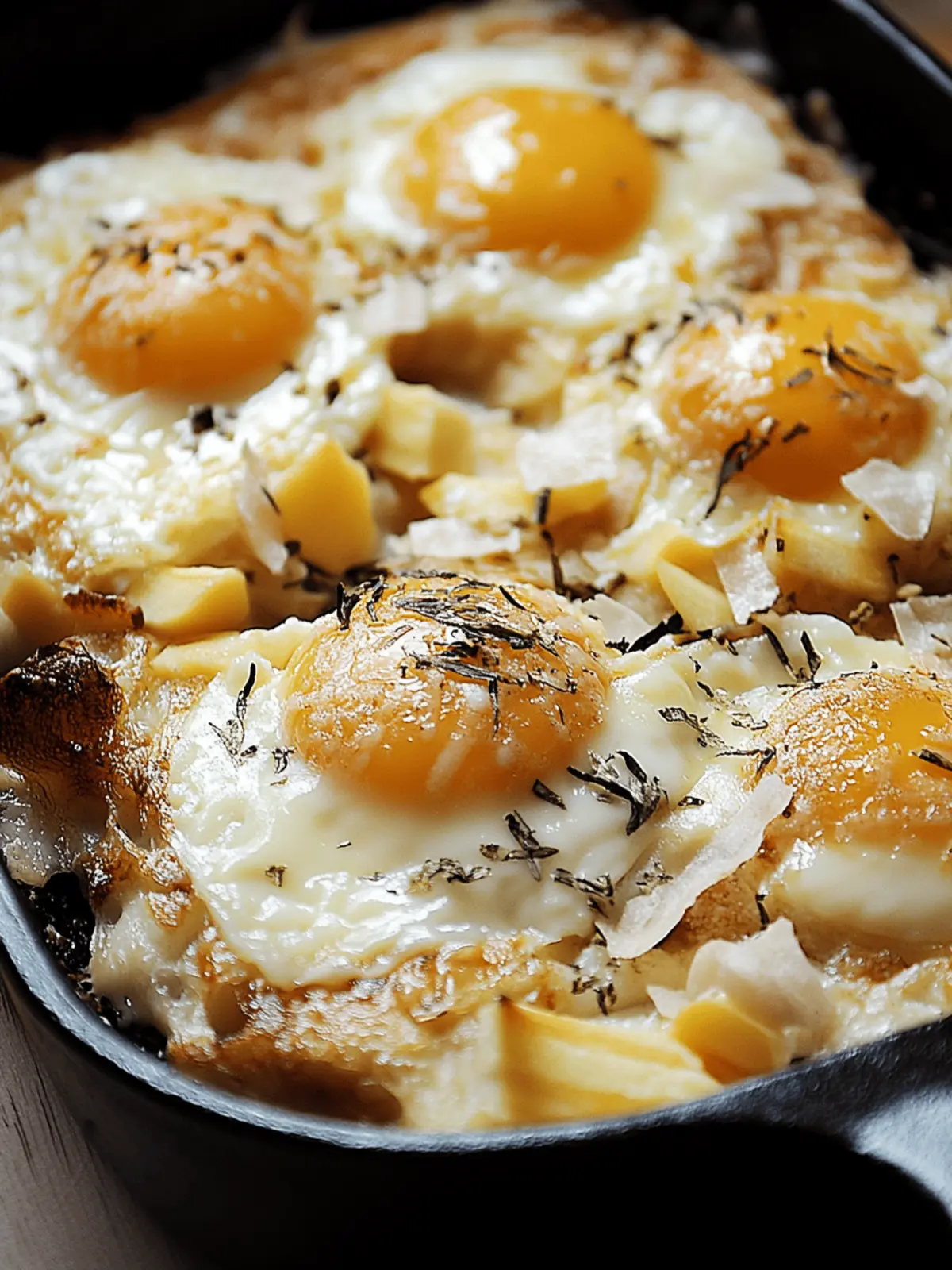 Baked eggs with onions and cheese