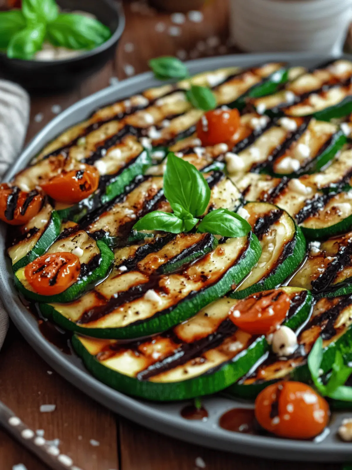 Grilled zucchini with balsamic glaze
