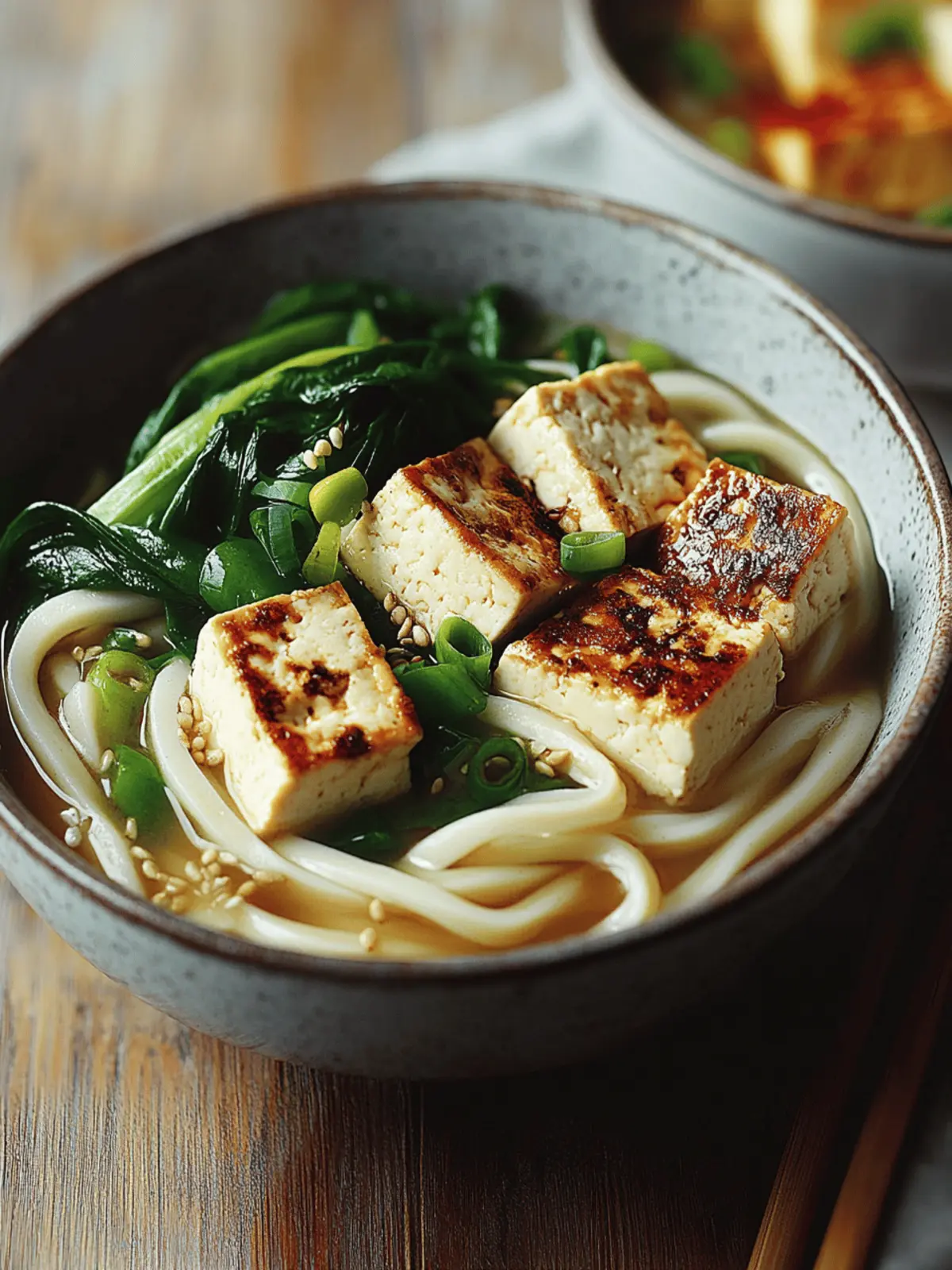 Udon mit Tofu und asiatischem Blattgemüse