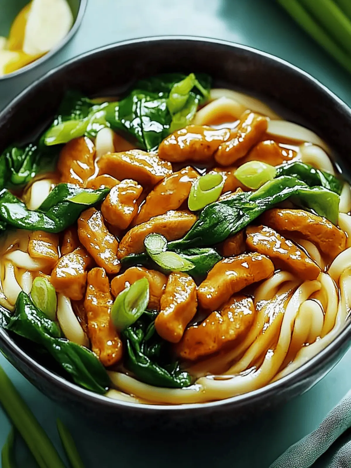 Teriyaki-Hühnchen-Udon-Nudeln mit Choy Sum