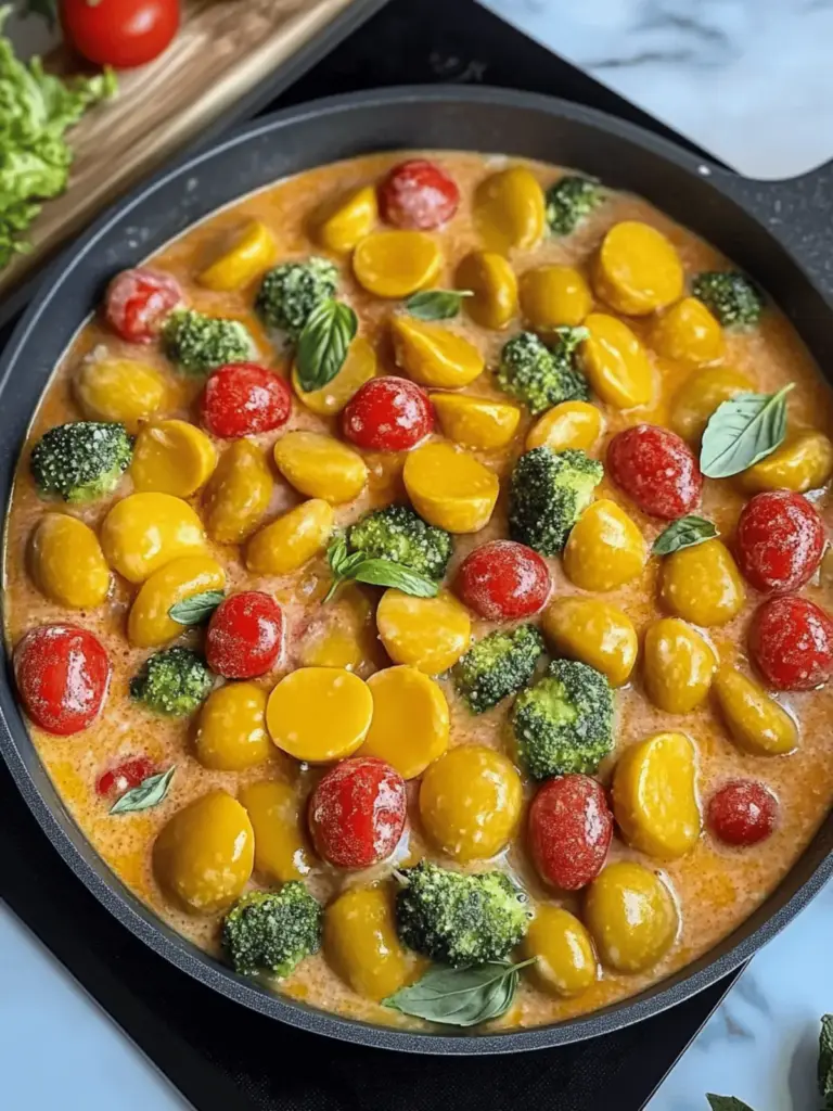 Gnocchi-Pfanne mit Brokkoli und Tomaten in Pesto-Sahne