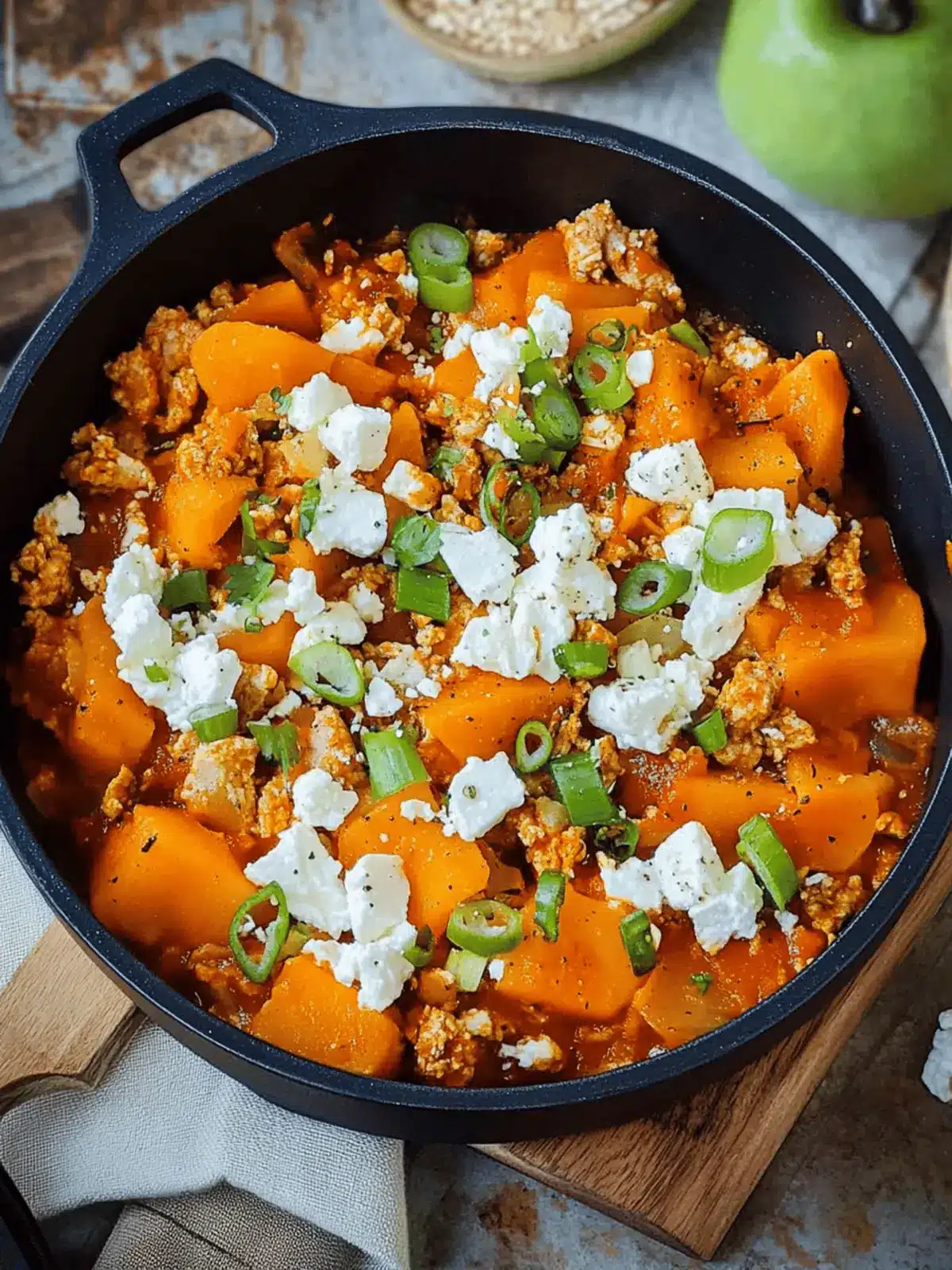 Kürbis und Hackfleischpfanne mit Feta