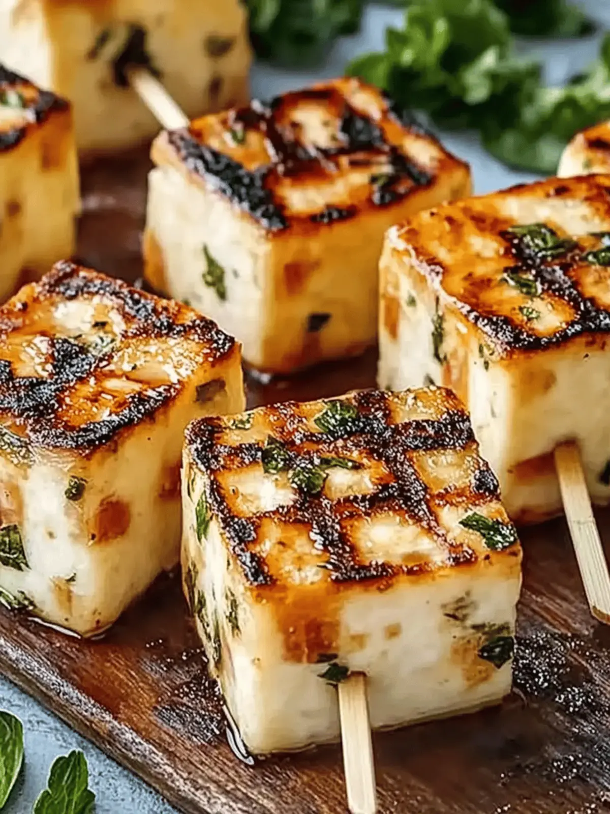 Gegrillte Halloumi-Spieße mit Zitrone und Thymian 4 Gegrillte Halloumi-Spieße mit Zitrone und Thymian