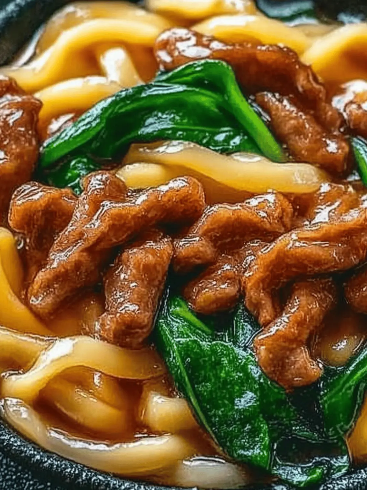 Udon-Nudeln mit Rindfleisch, Pak Choi und frittierten Zwiebeln