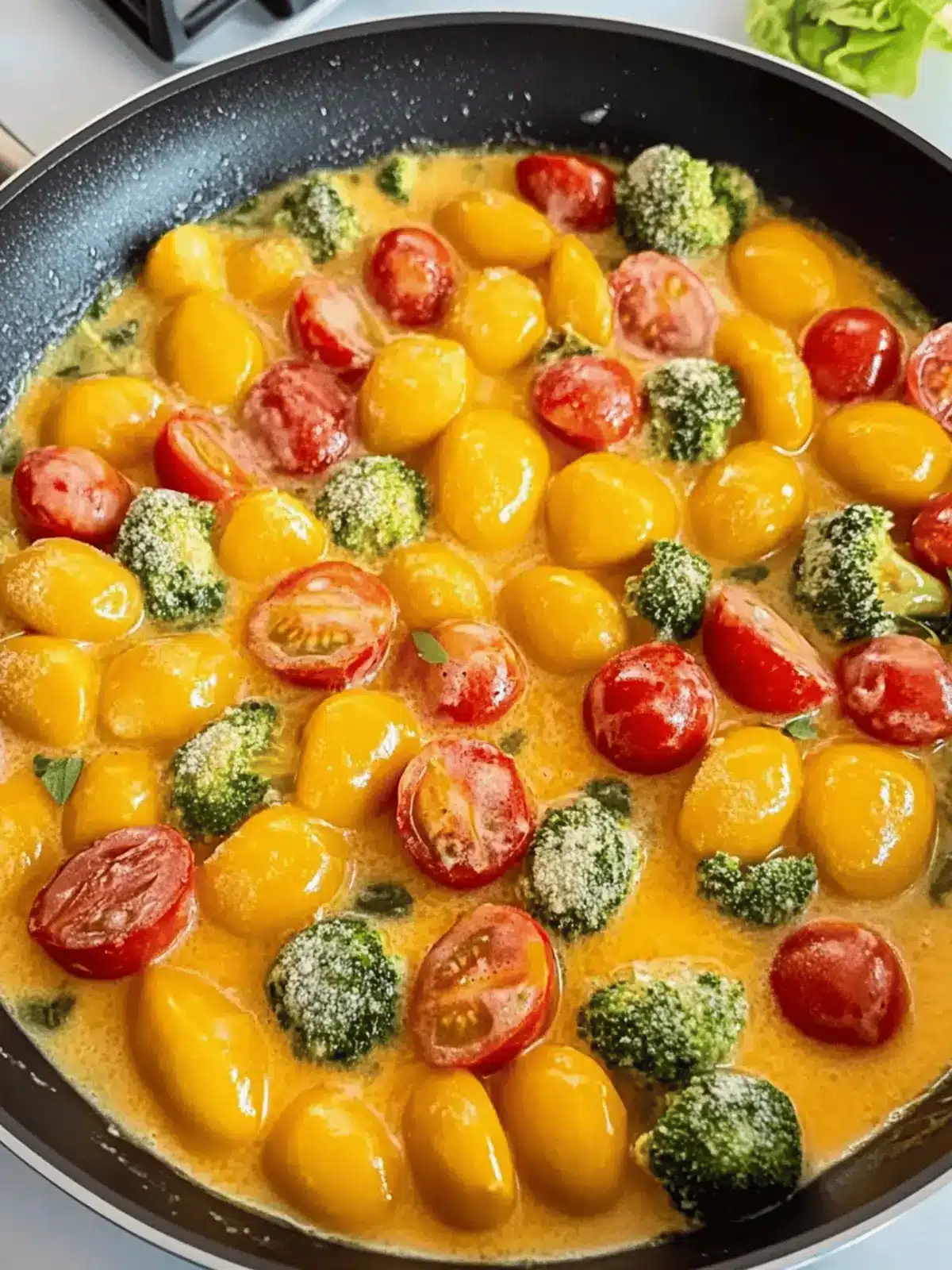 Gnocchi-Pfanne mit Brokkoli und Tomaten in Pesto-Sahne