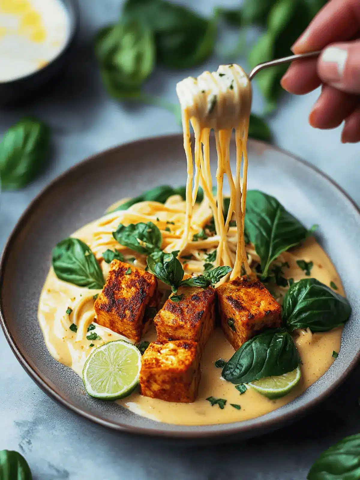 Tofu-Bällchen in veganer Paprika-Cremesauce