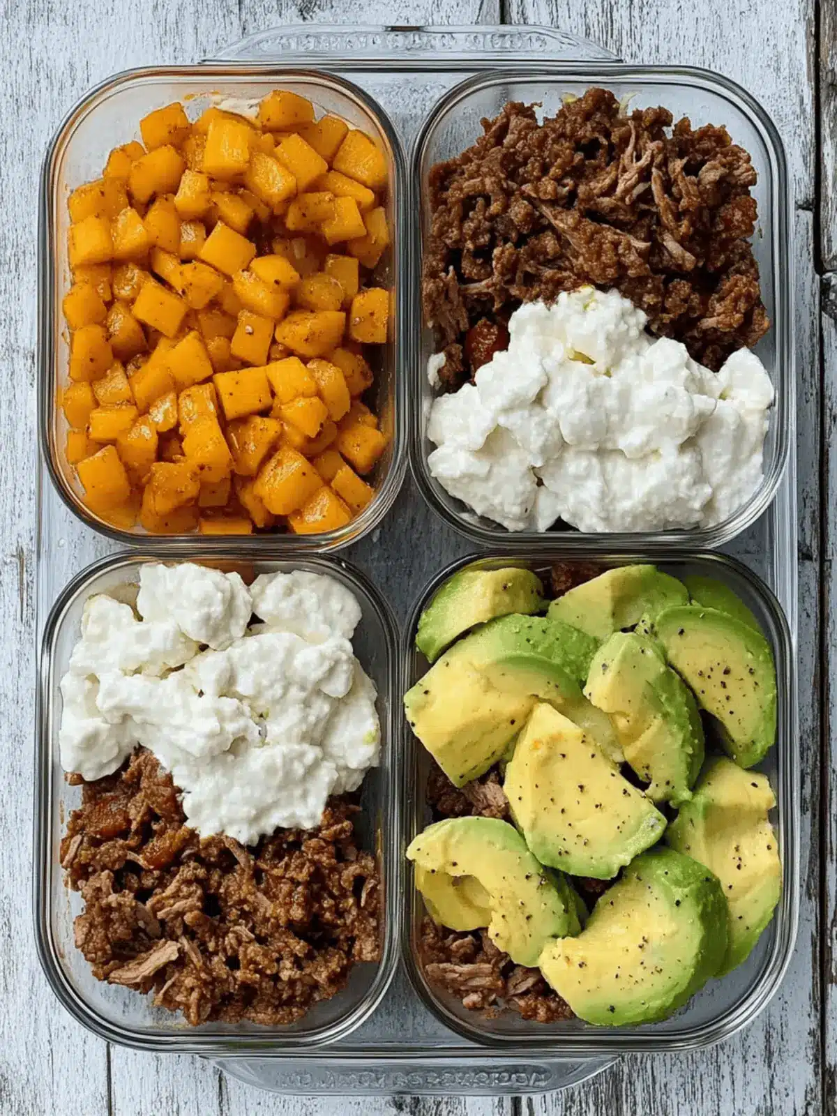 Viral Süßkartoffel Taco Rinderfleisch & Hüttenkäse Mahlzeiten Vorbereitungs Schalen