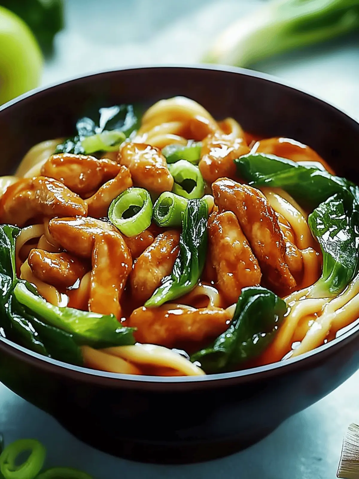 Teriyaki-Hühnchen-Udon-Nudeln mit Choy Sum