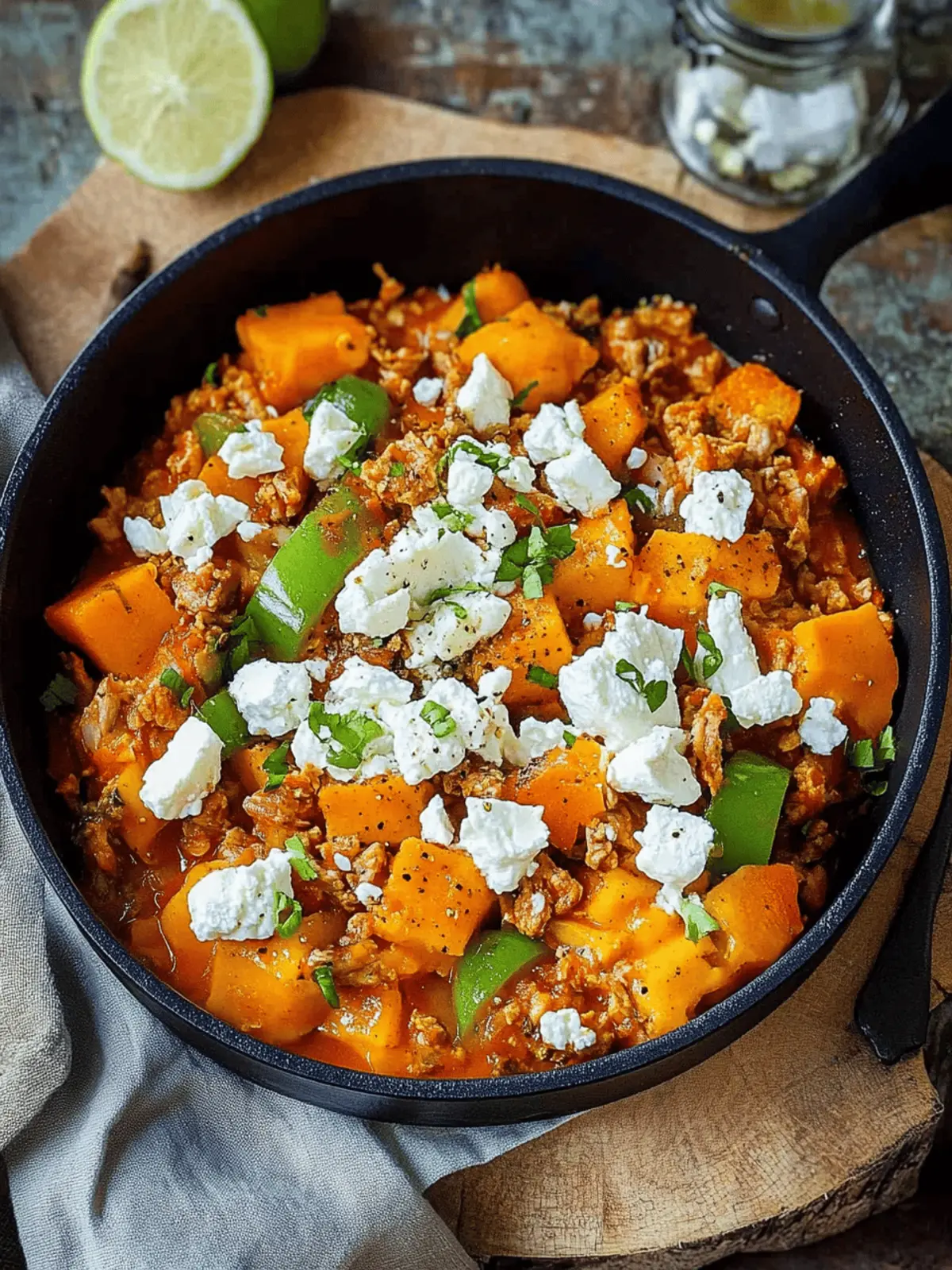 Kürbis und Hackfleischpfanne mit Feta