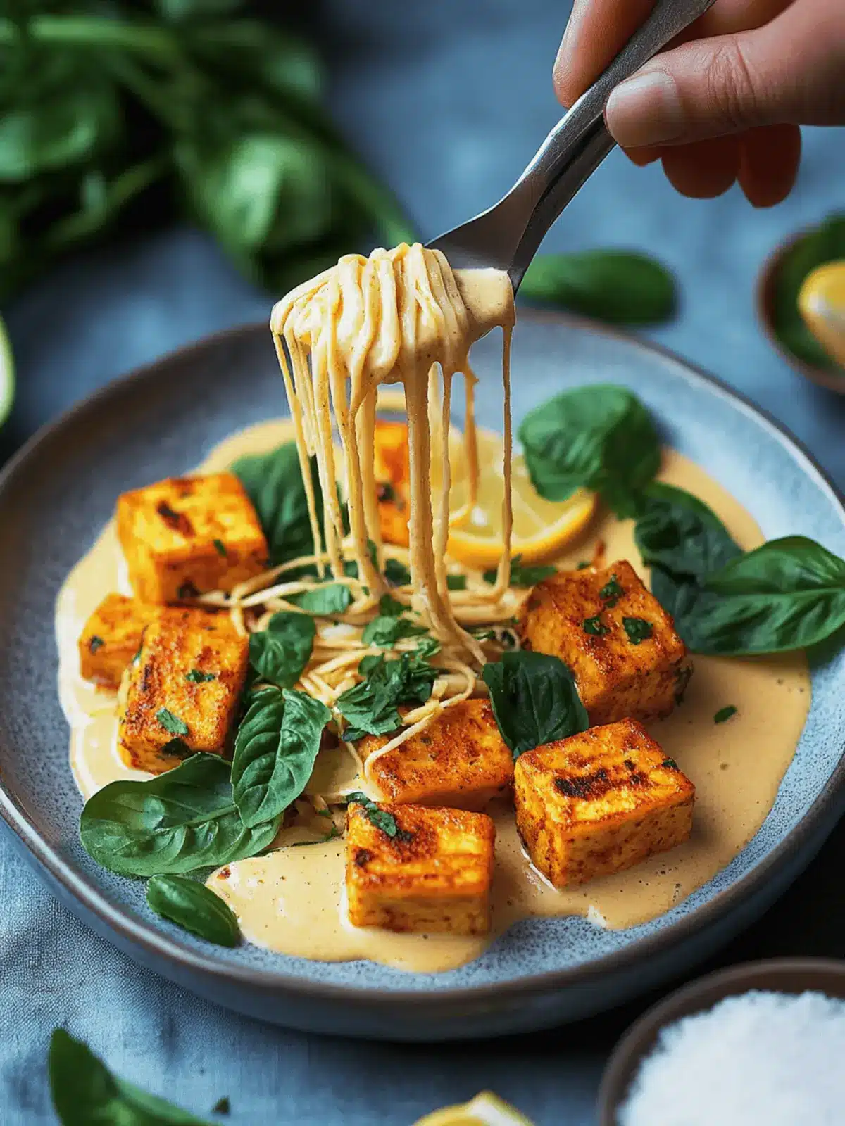 Tofu-Bällchen in veganer Paprika-Cremesauce