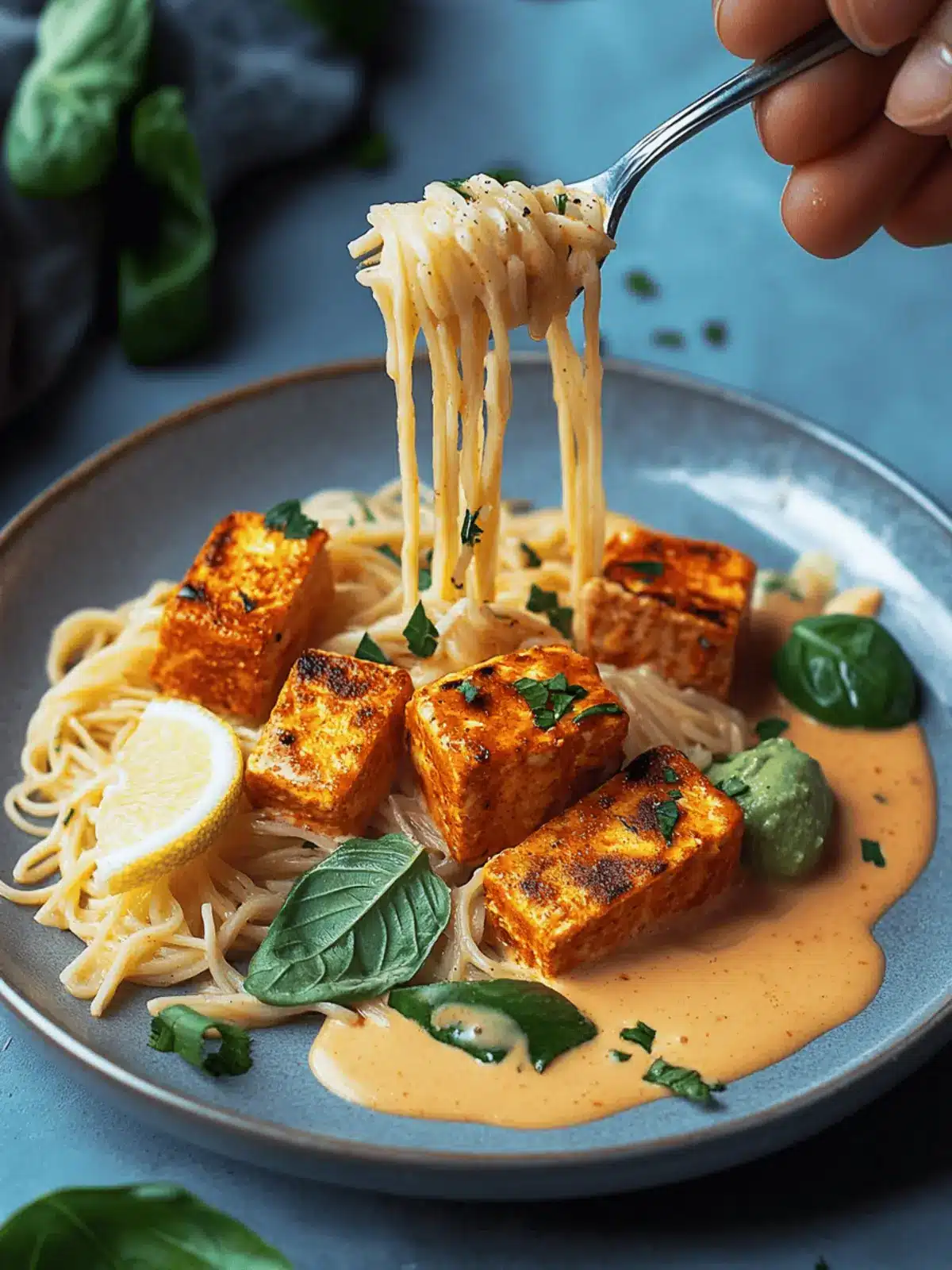 Tofu-Bällchen in veganer Paprika-Cremesauce