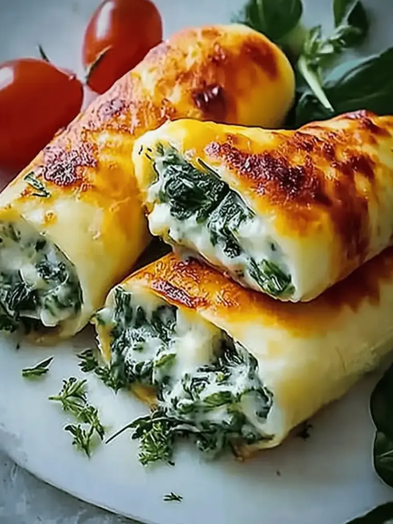 Kartoffelknödel mit Spinat und Frischkäse