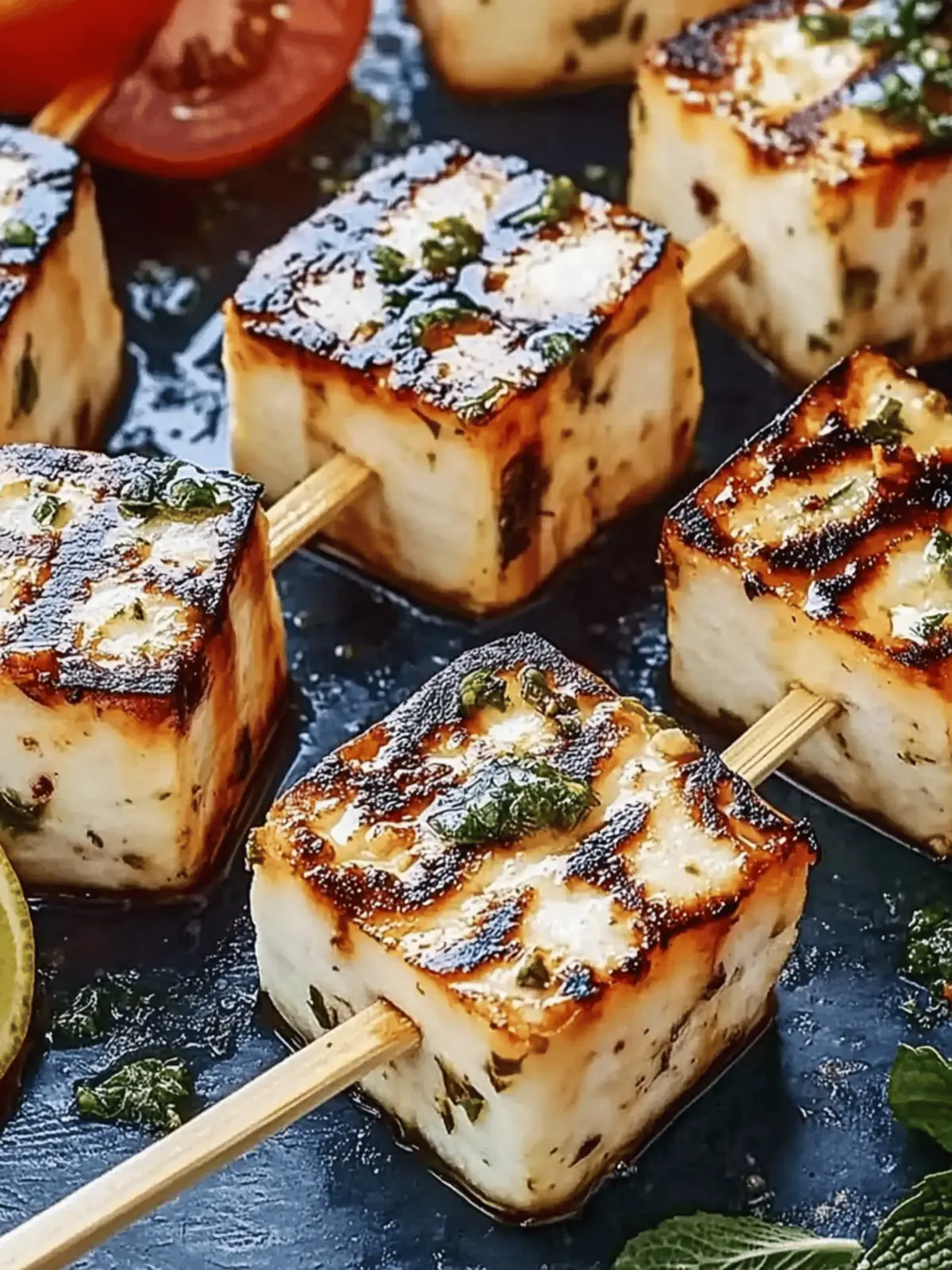 Gegrillte Halloumi-Spieße mit Zitrone und Thymian 3 Gegrillte Halloumi-Spieße mit Zitrone und Thymian