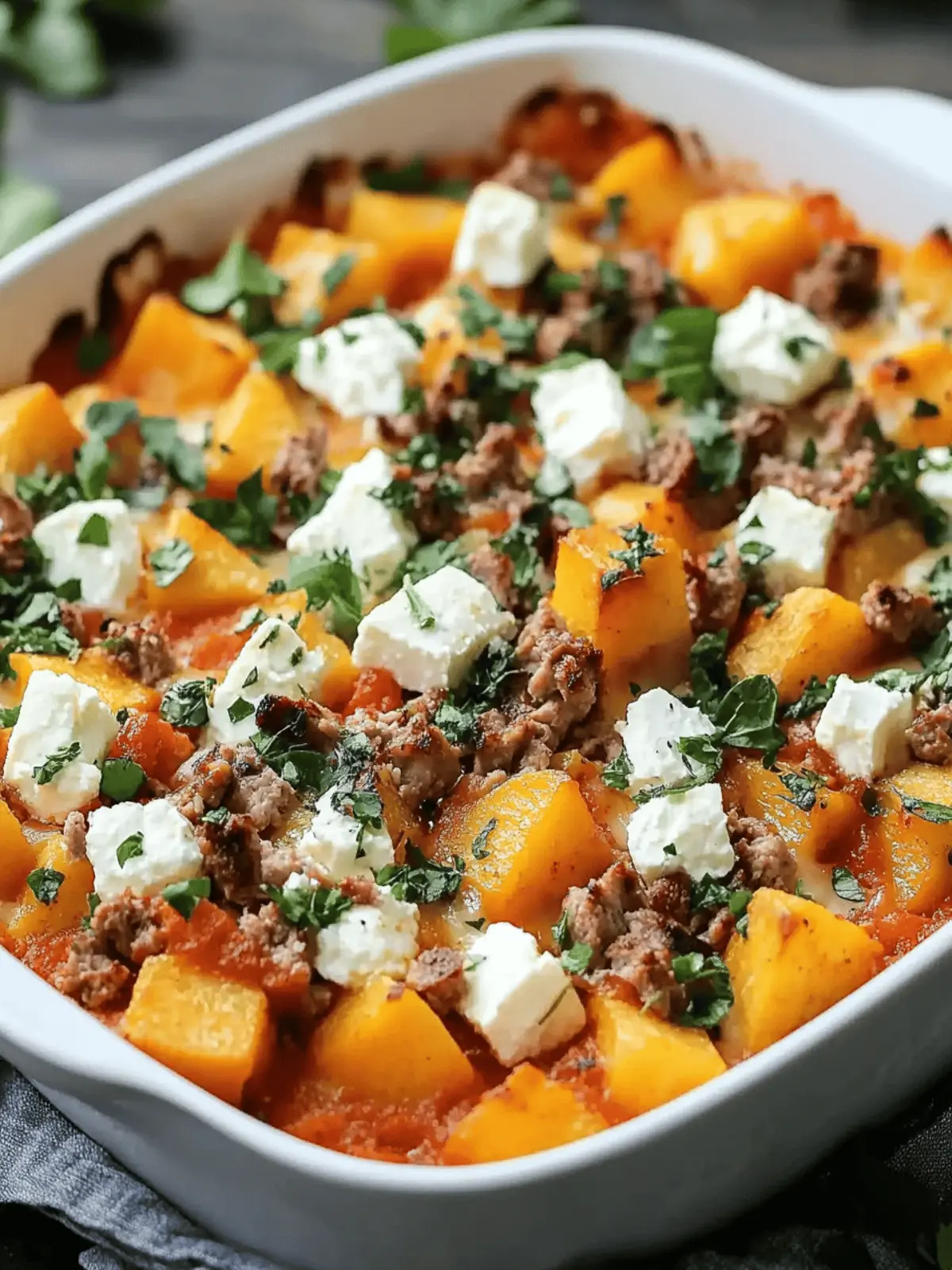 Süßkartoffel und Hackfleischauflauf mit Feta