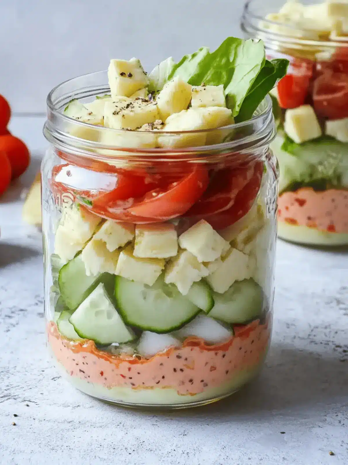 Mahlzeitenvorbereitung Salat im Glas