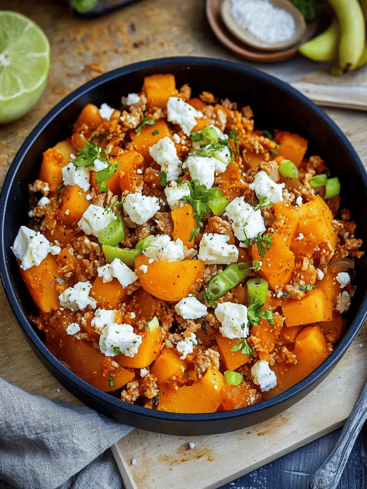 Kürbis und Hackfleischpfanne mit Feta