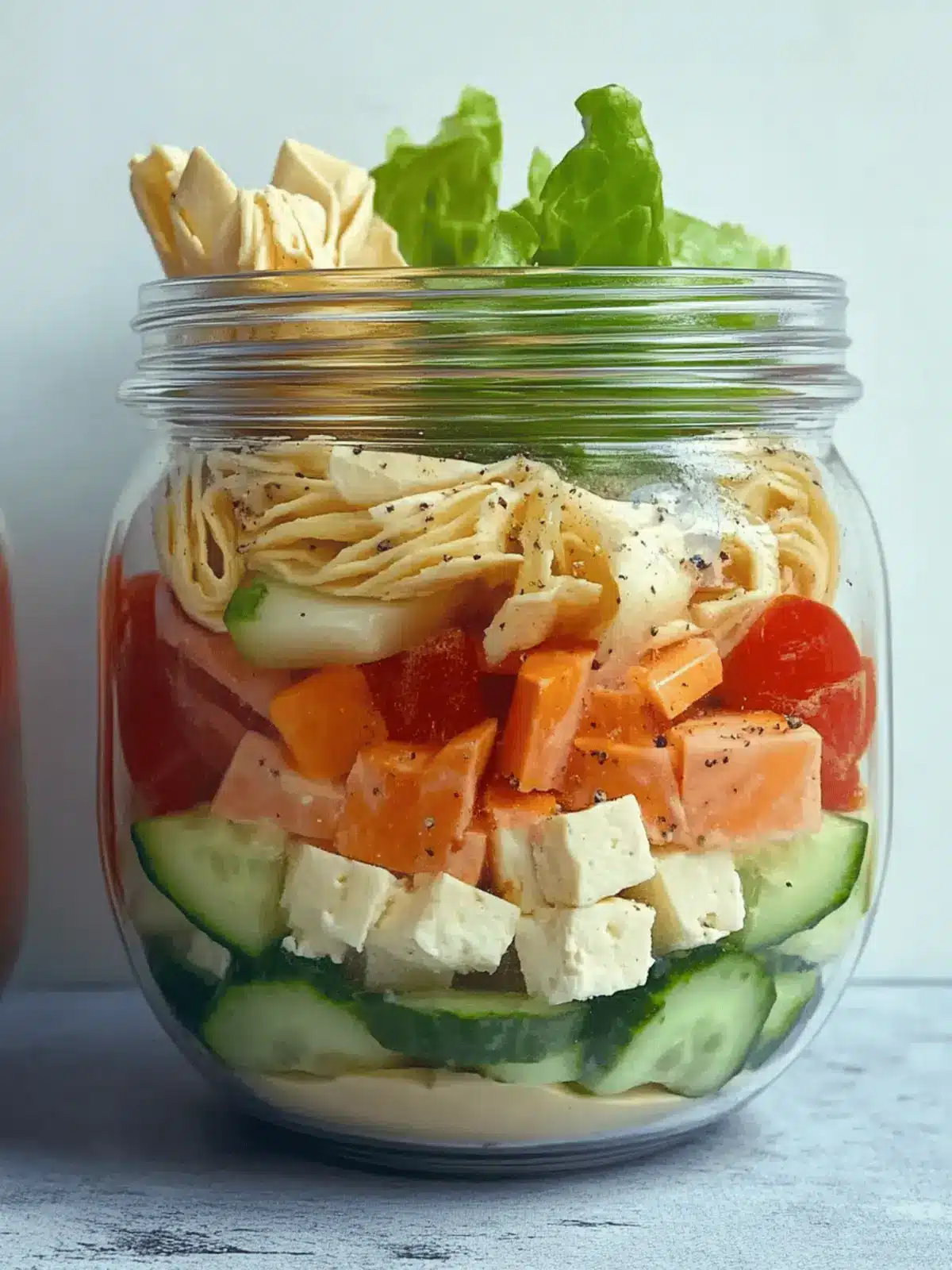 Mahlzeitenvorbereitung Salat im Glas