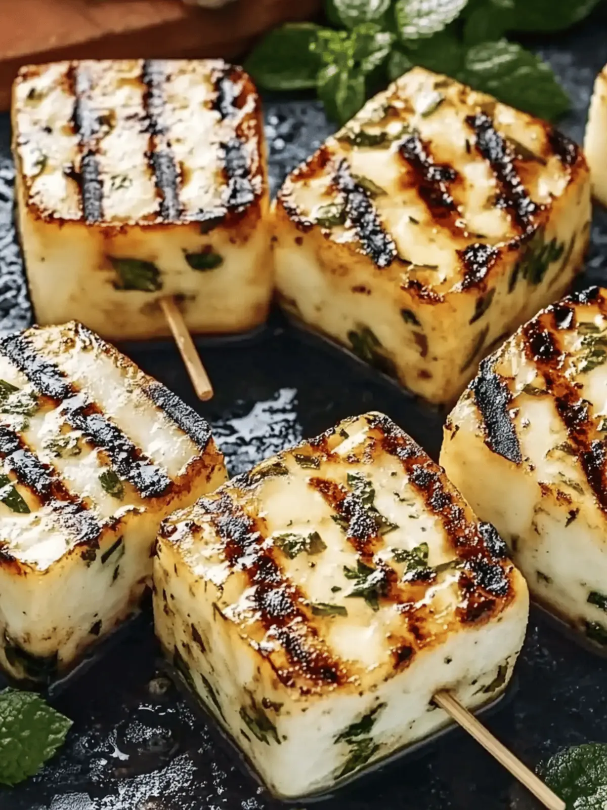 Gegrillte Halloumi-Spieße mit Zitrone und Thymian 2 Gegrillte Halloumi-Spieße mit Zitrone und Thymian