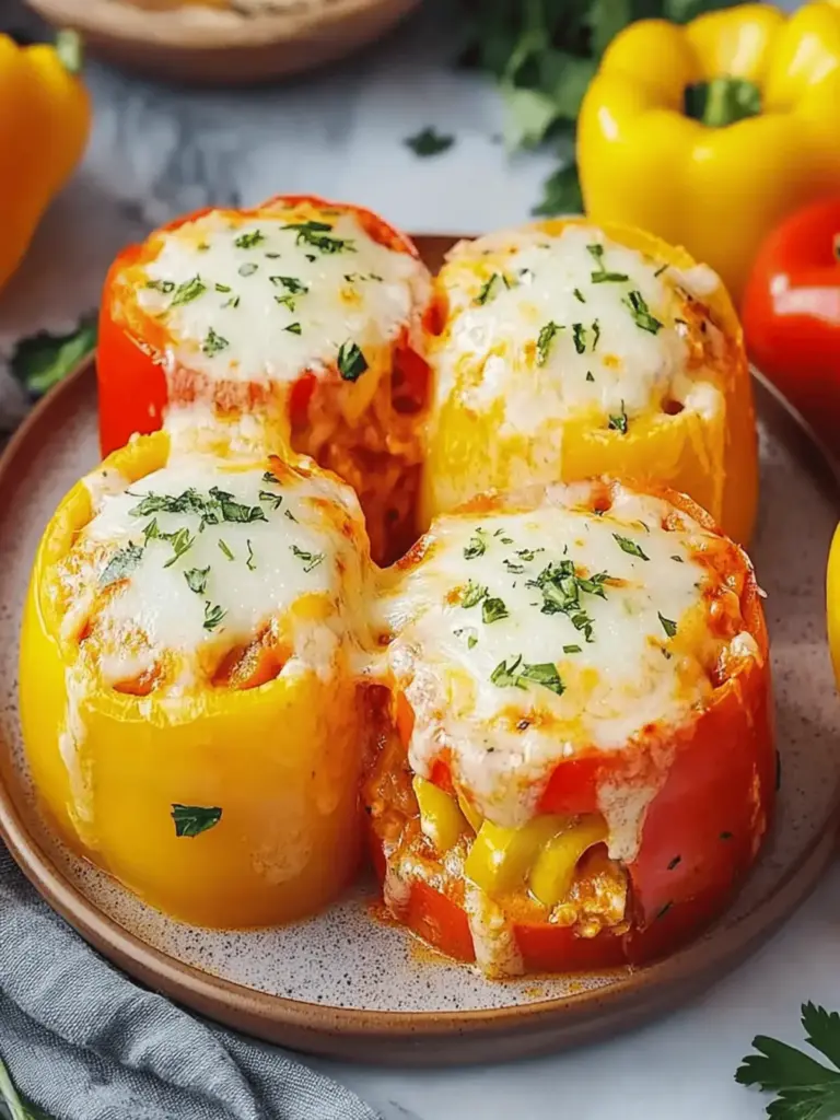 Einfach zuzubereitende gefüllte Paprika mit Reis und Feta Rezept