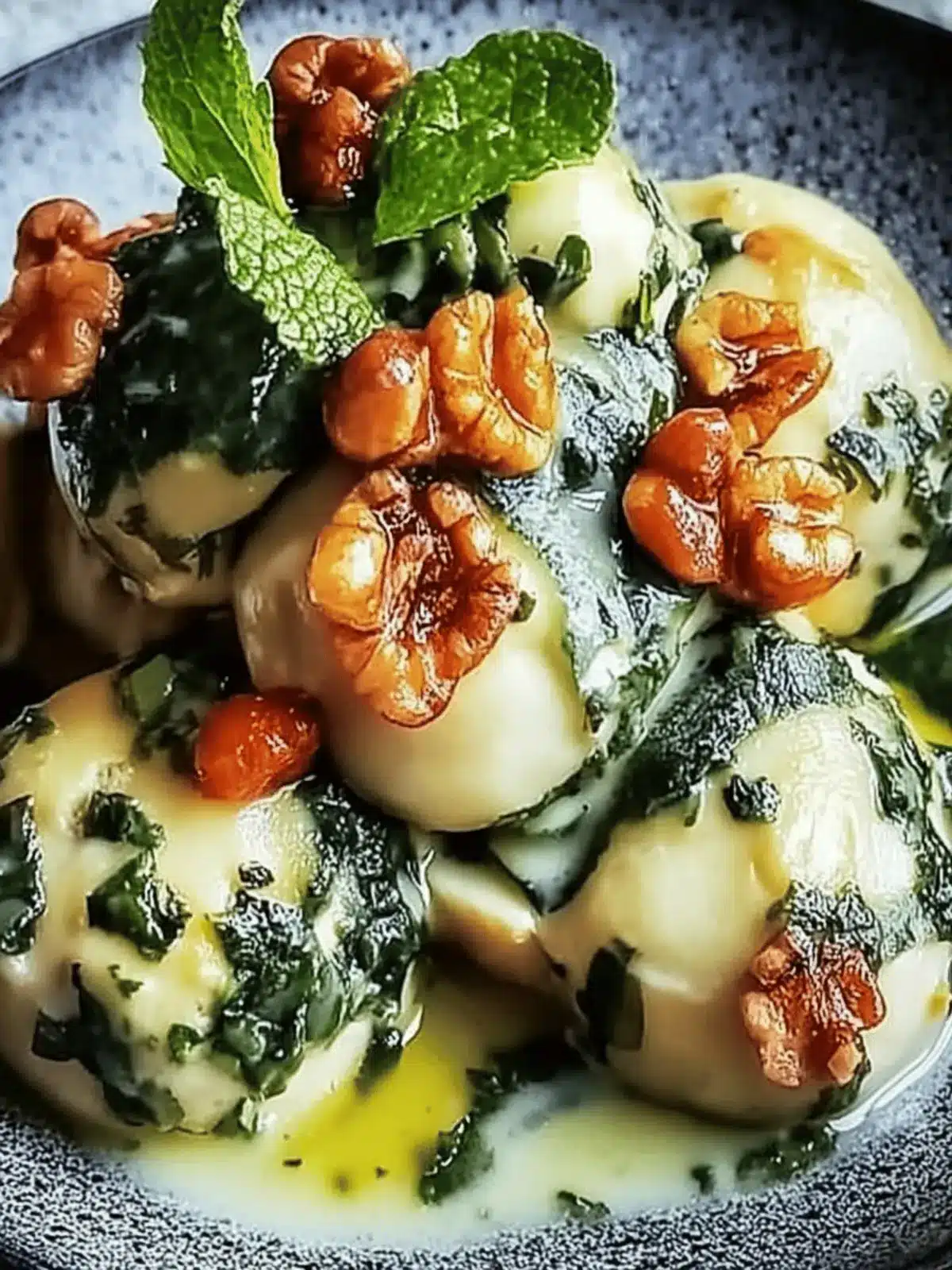 Spinatknödel mit Pilzragout: Herzhaft & Vegetarisch 3 Spinatknödel mit Pilzragout