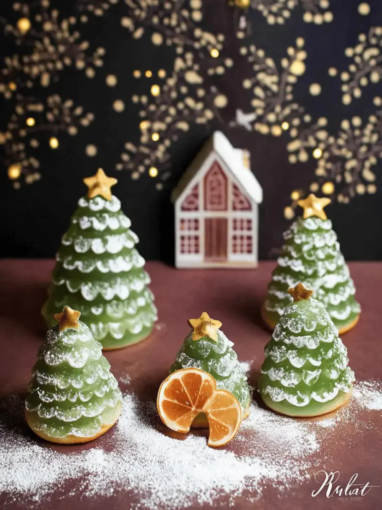 Pistazien-Weihnachtsbäume mit Himbeerfüllung