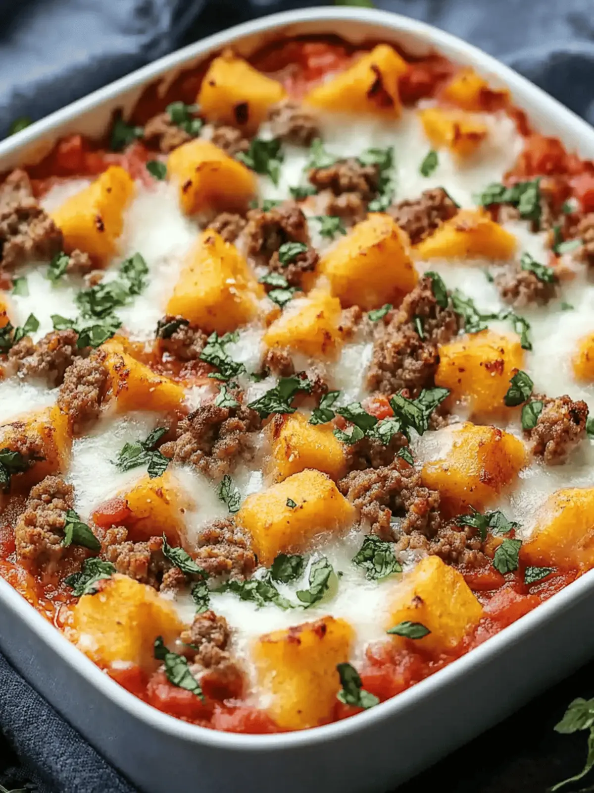 Süßkartoffel- und Hackfleischauflauf mit Feta