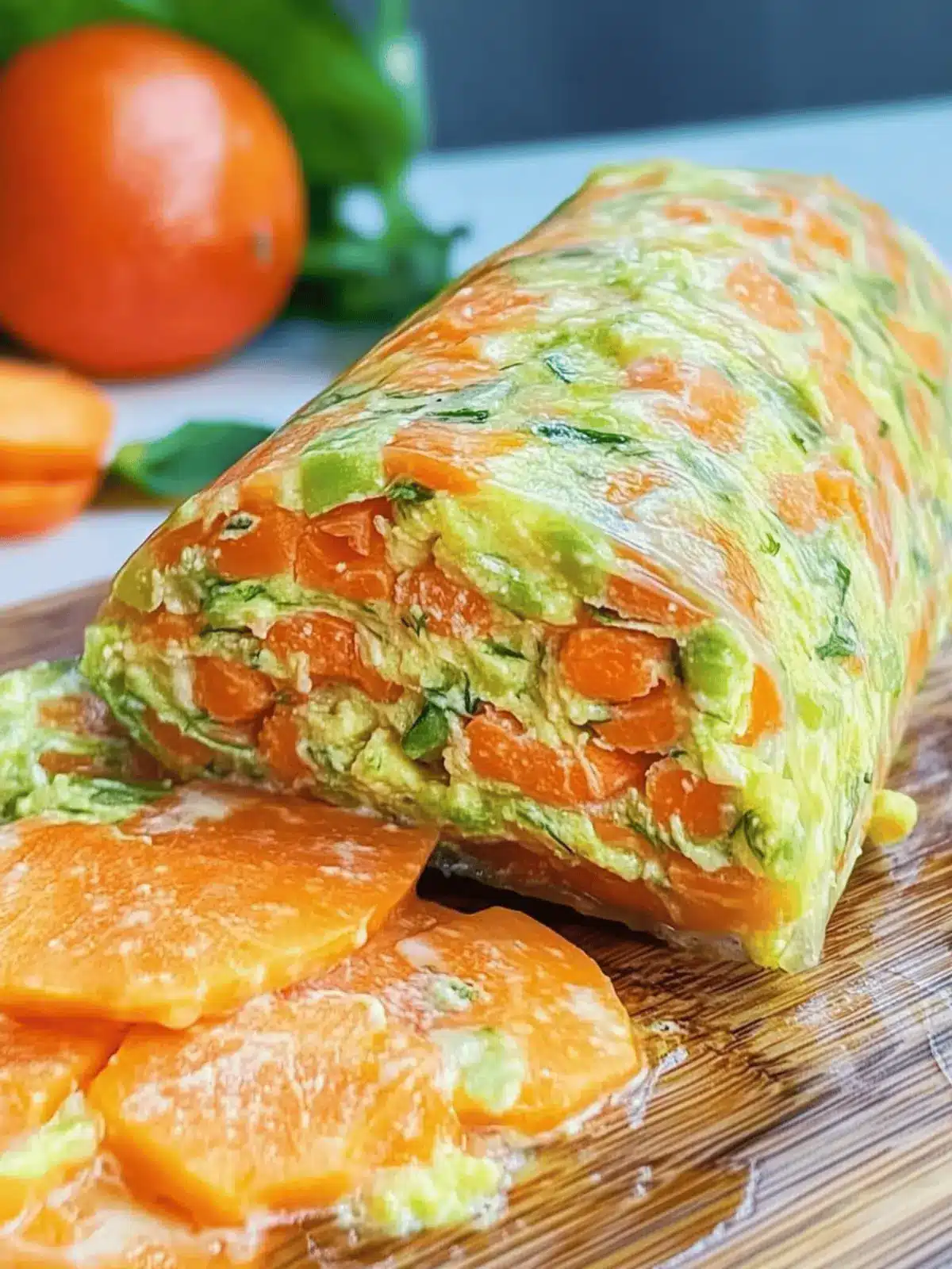 Gesunde Gemüse-Rolle mit cremiger Avocado-Füllung 2 Gesunde Gemüse-Rolle gefüllt mit Avocado-Creme