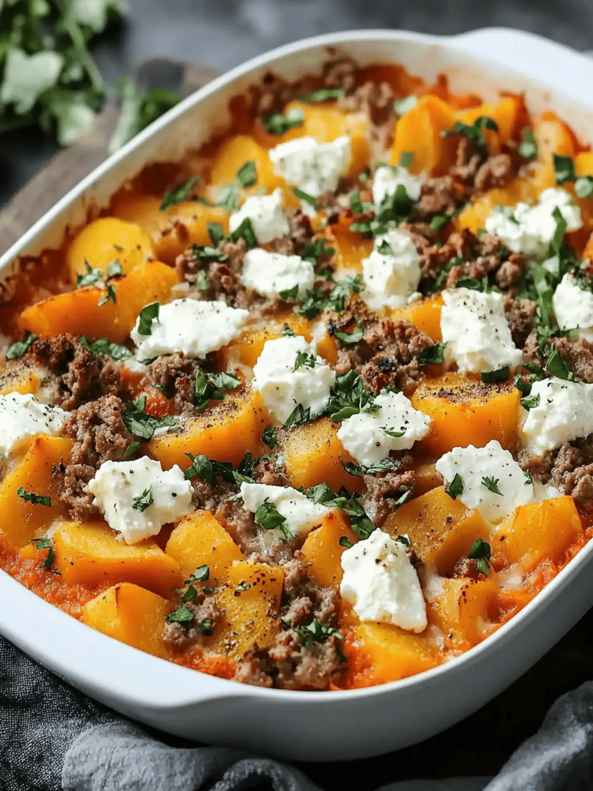 Süßkartoffel und Hackfleischauflauf mit Feta