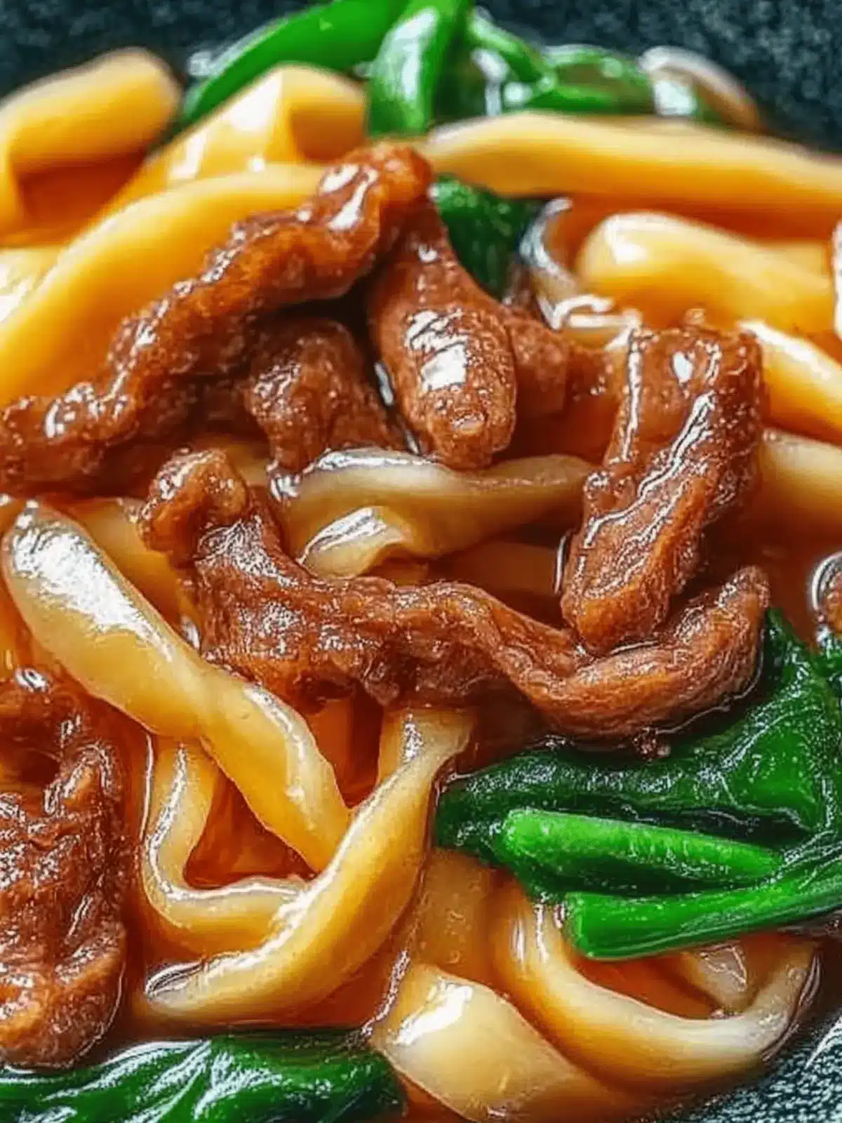 Udon-Nudeln mit Rindfleisch, Pak Choi und frittierten Zwiebeln