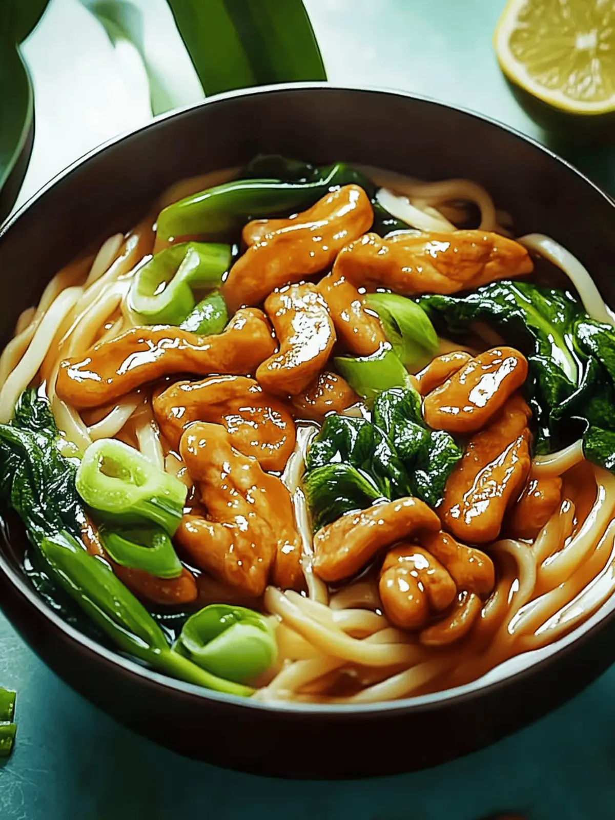 Teriyaki-Hühnchen-Udon-Nudeln mit Choy Sum