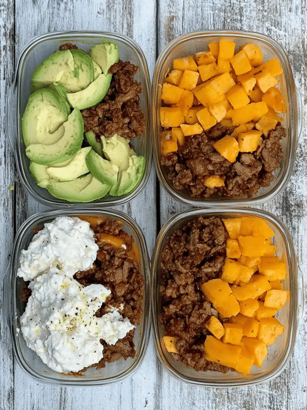 Viral Süßkartoffel Taco Rinderfleisch & Hüttenkäse Mahlzeiten Vorbereitungs Schalen