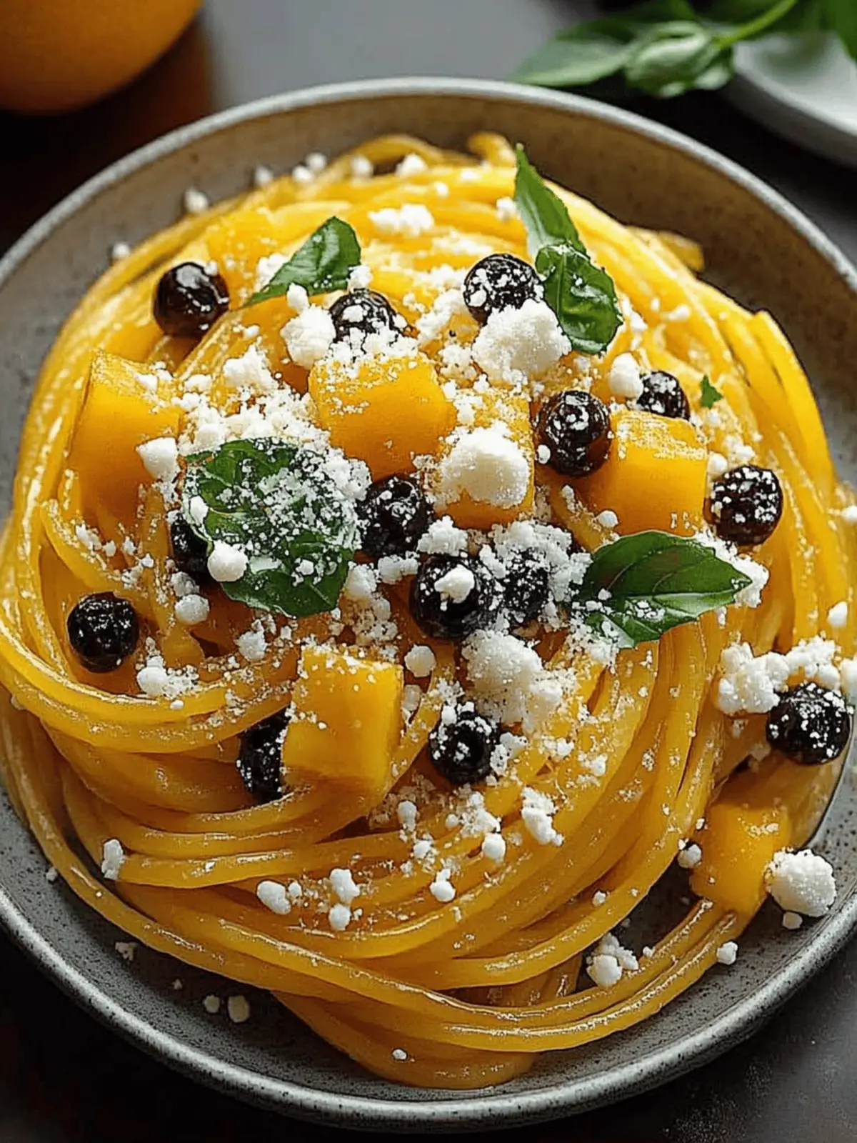 Kürbispasta mit Feta