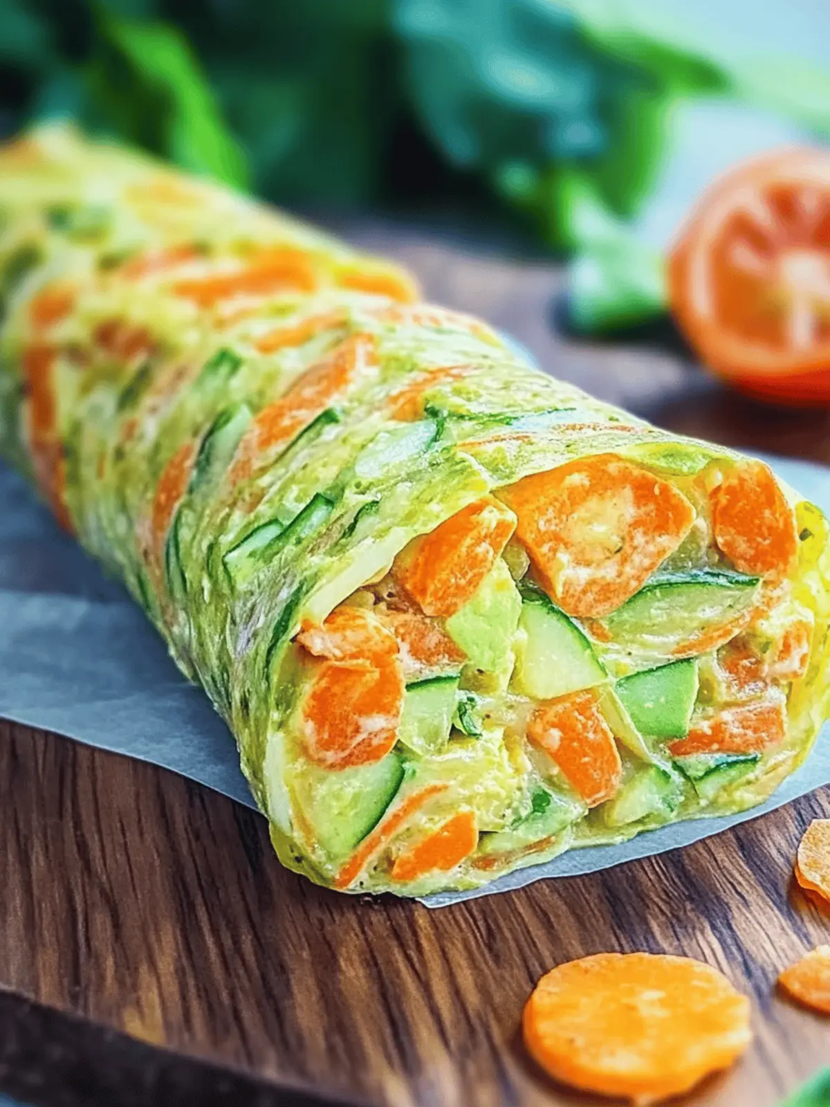 Gesunde Gemüse-Rolle mit cremiger Avocado-Füllung 4 Gesunde Gemüse-Rolle gefüllt mit Avocado-Creme