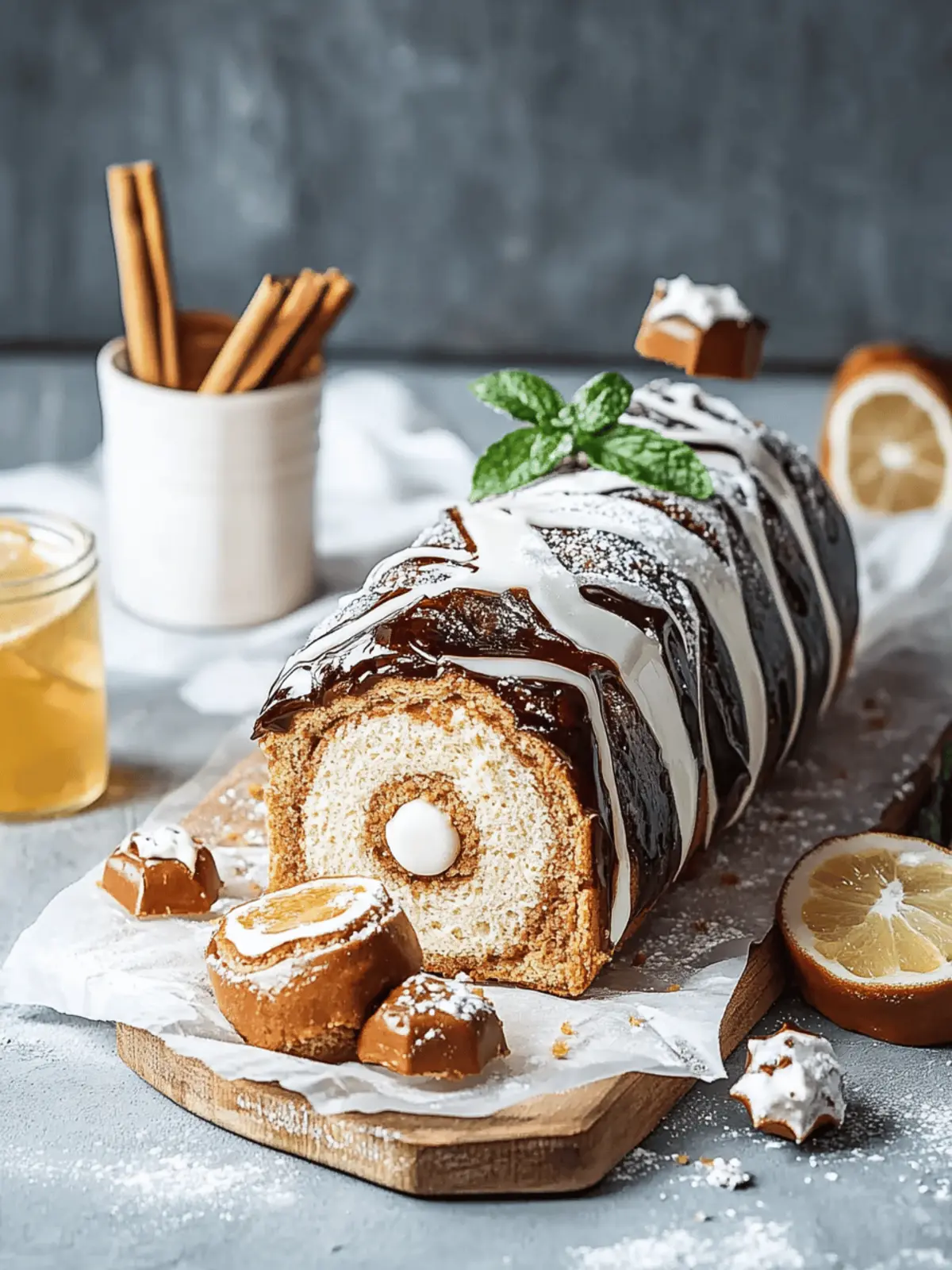 Lebkuchen-Schweizerrolle mit Spekulatiusbröseln