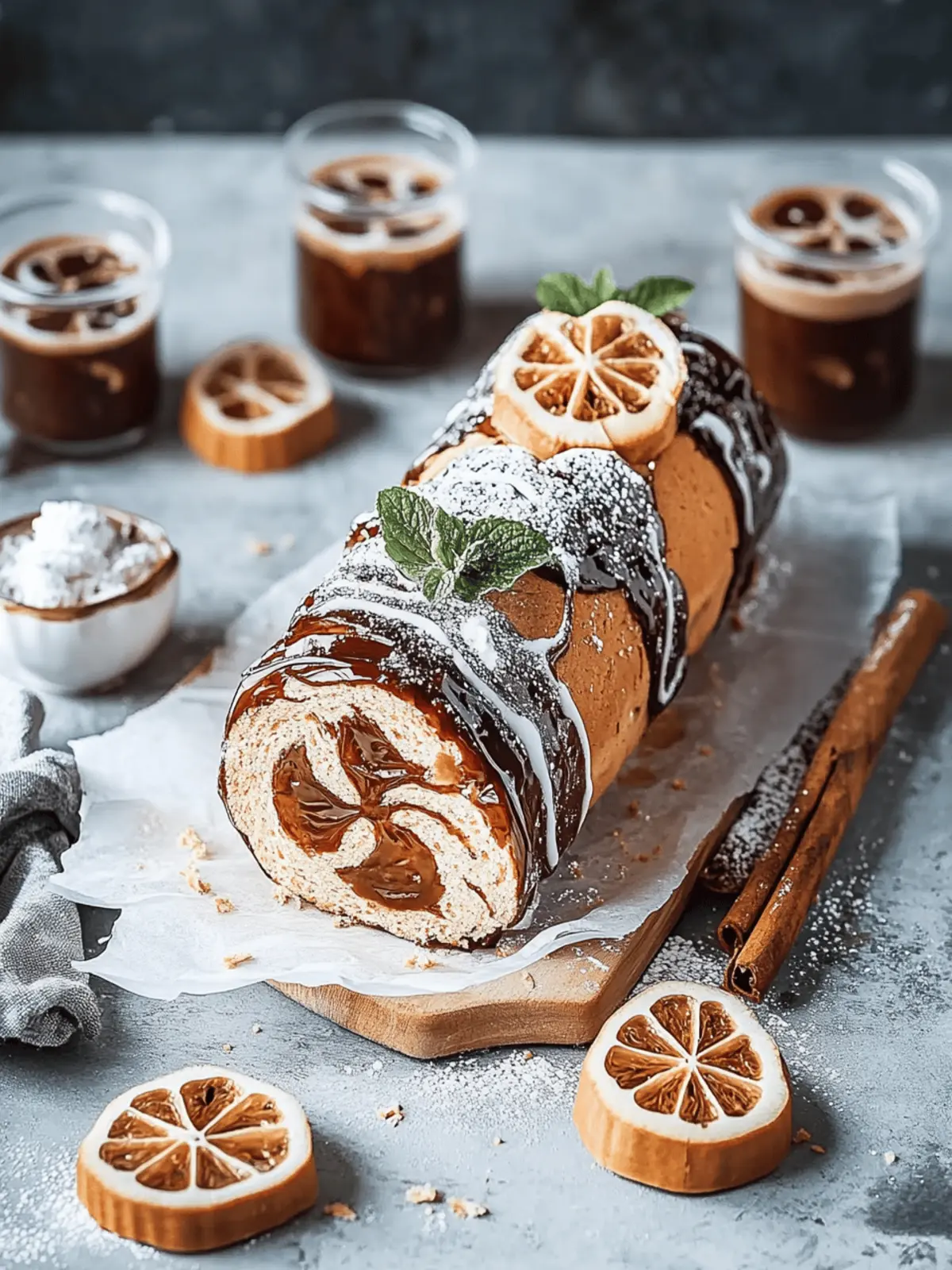 Lebkuchen-Schweizerrolle mit Spekulatiusbröseln