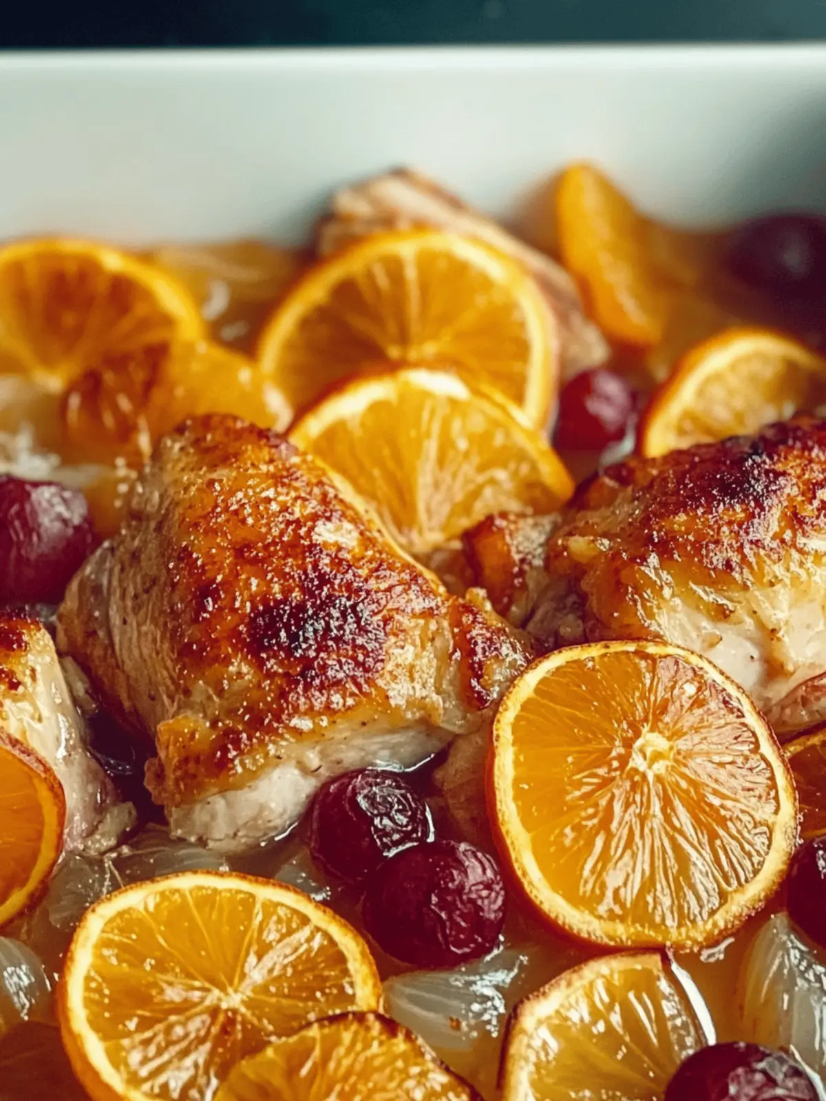 Krosse Orangenvorbereitung Hähnchen aus dem Ofen