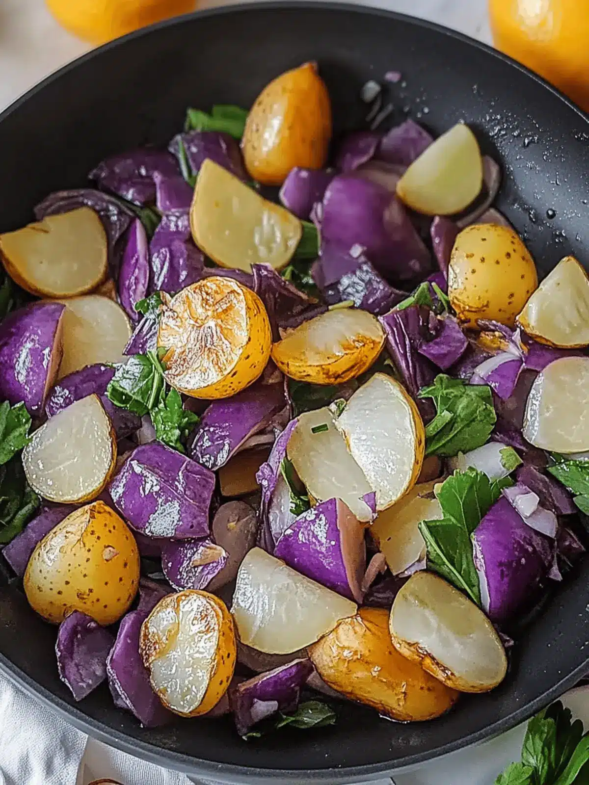 Rotkohlpfanne mit Kartoffeln