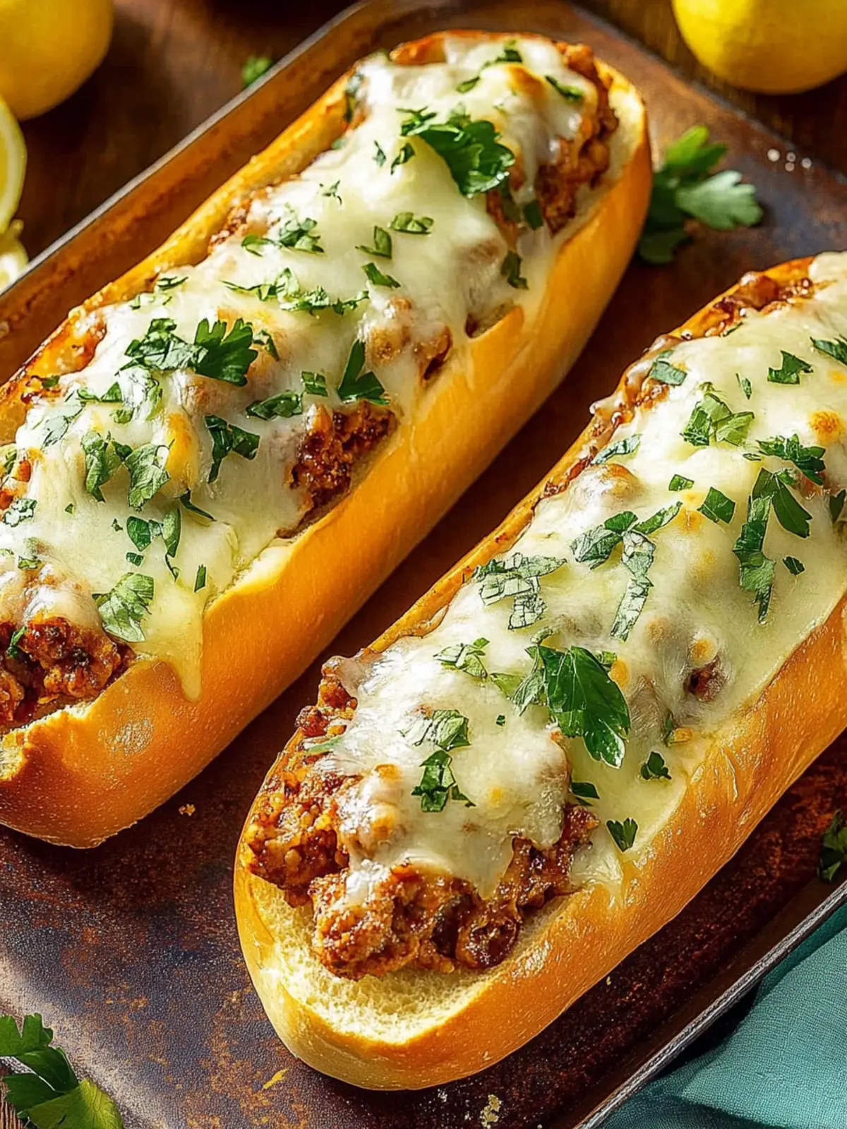 Überbackene Hackfleisch-Baguettes