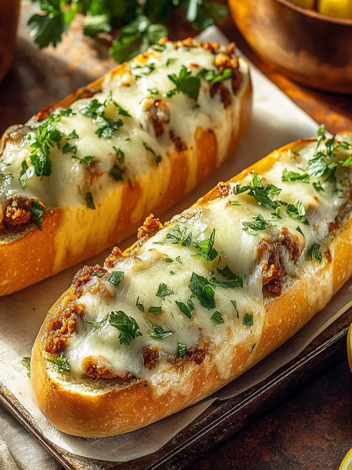 Überbackene Hackfleisch-Baguettes